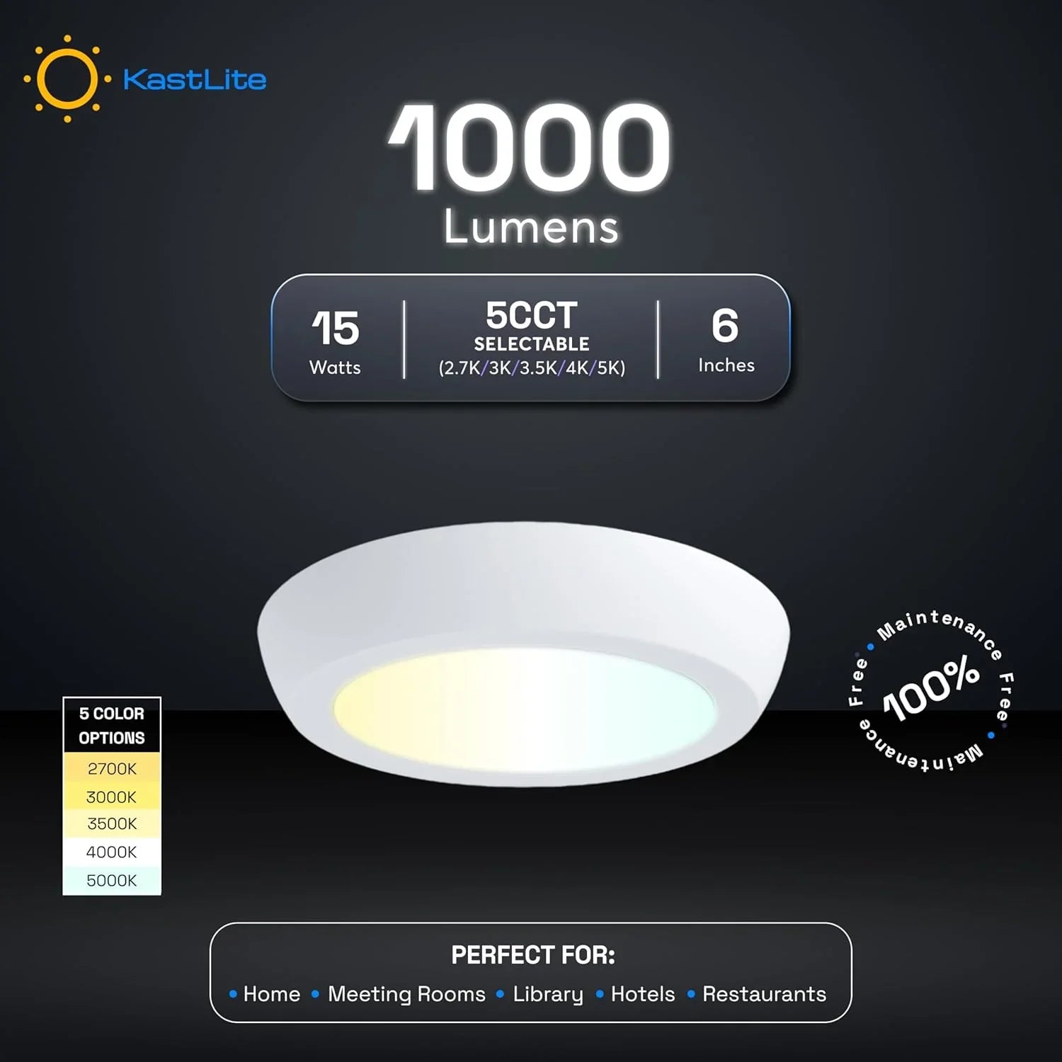 5CCT LED Dimmable Ceiling Disc Light with Junction Box