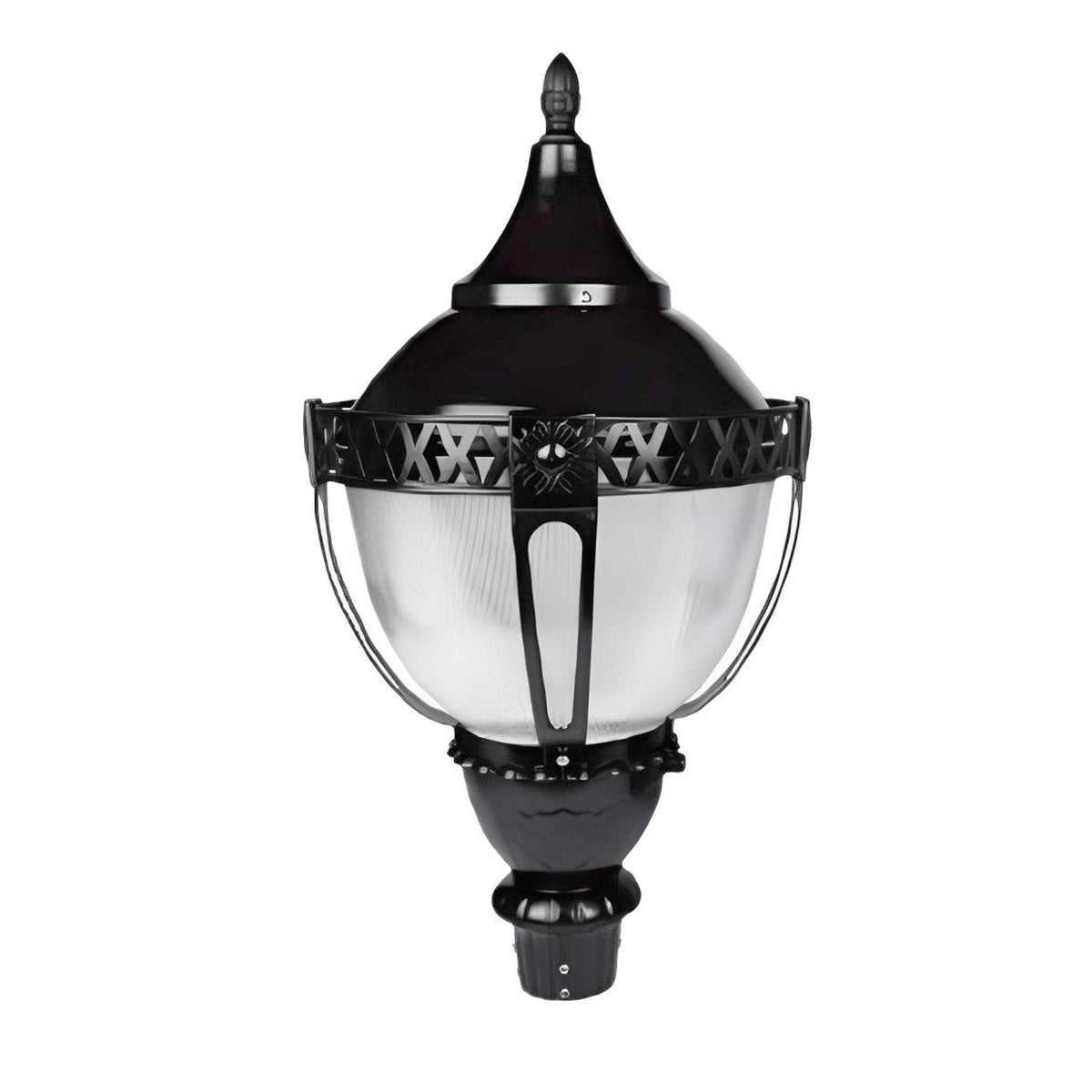 KASTLITE black acorn-style outdoor lamp post light fixture with a decorative metal frame and translucent globe