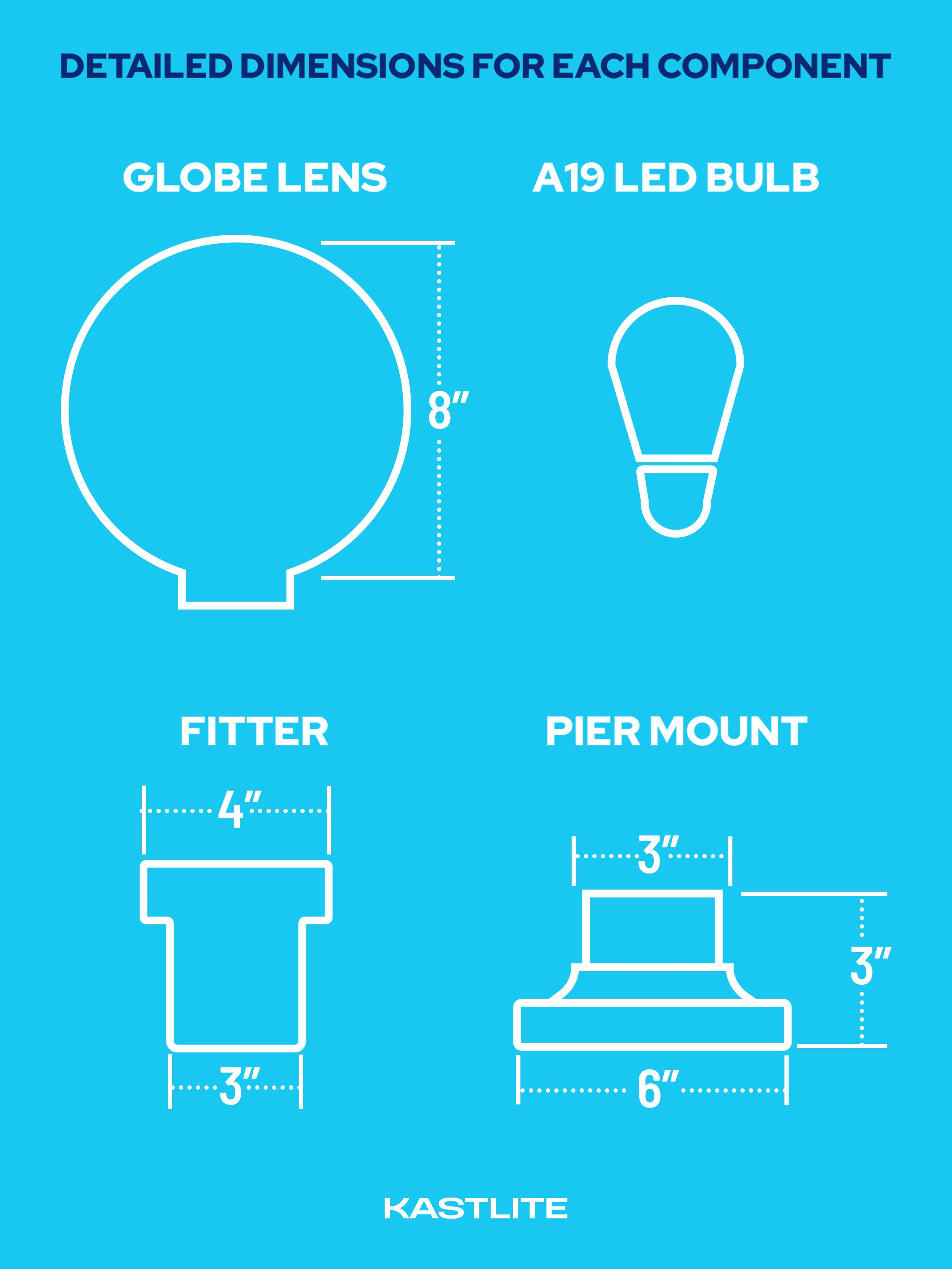 8" Globe Pier Mount Outdoor Lighting with LED Lamp