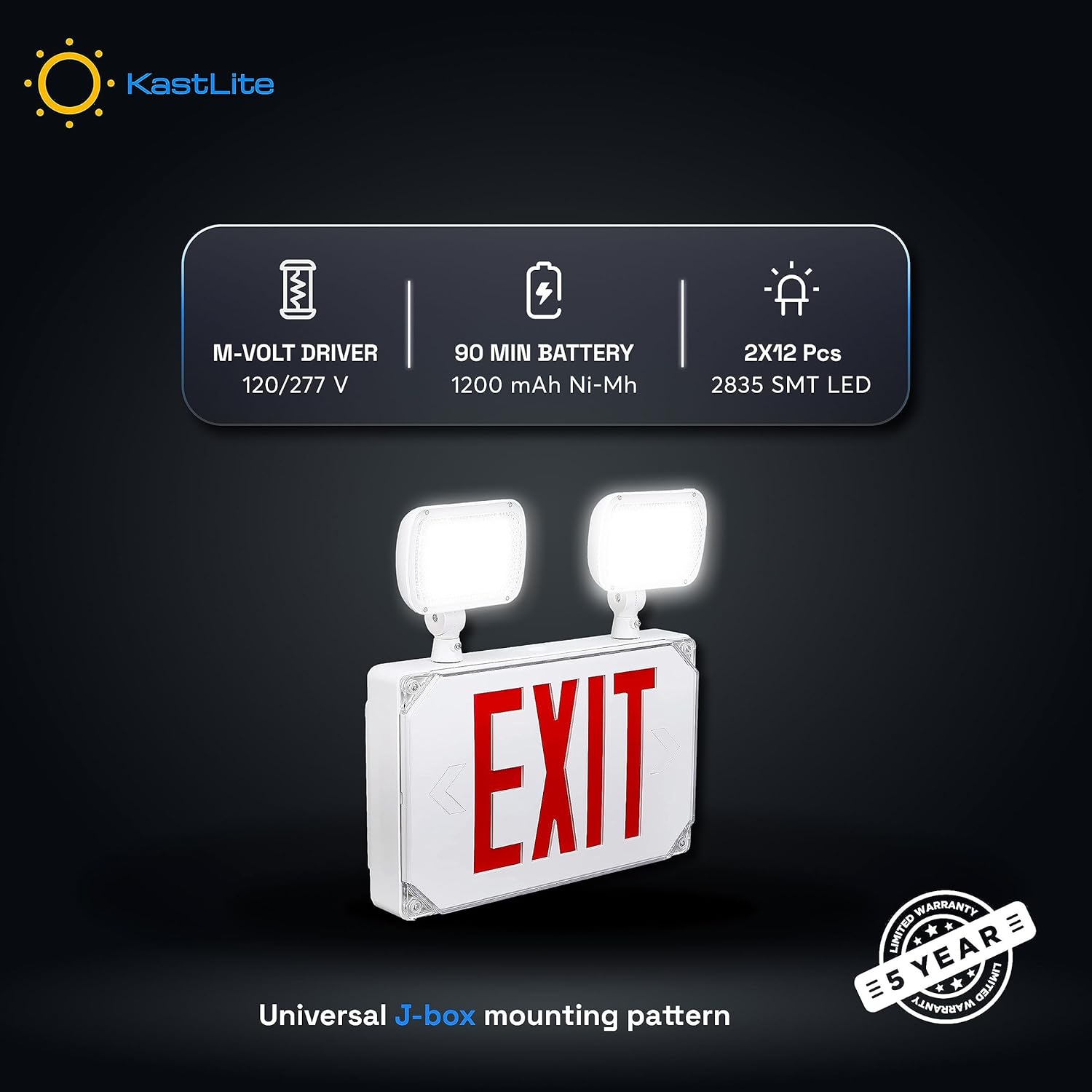 KastLite LED Wet Rated Exit Sign/Light Combo | Emergency Exit Lighting with 2 LED Lamps