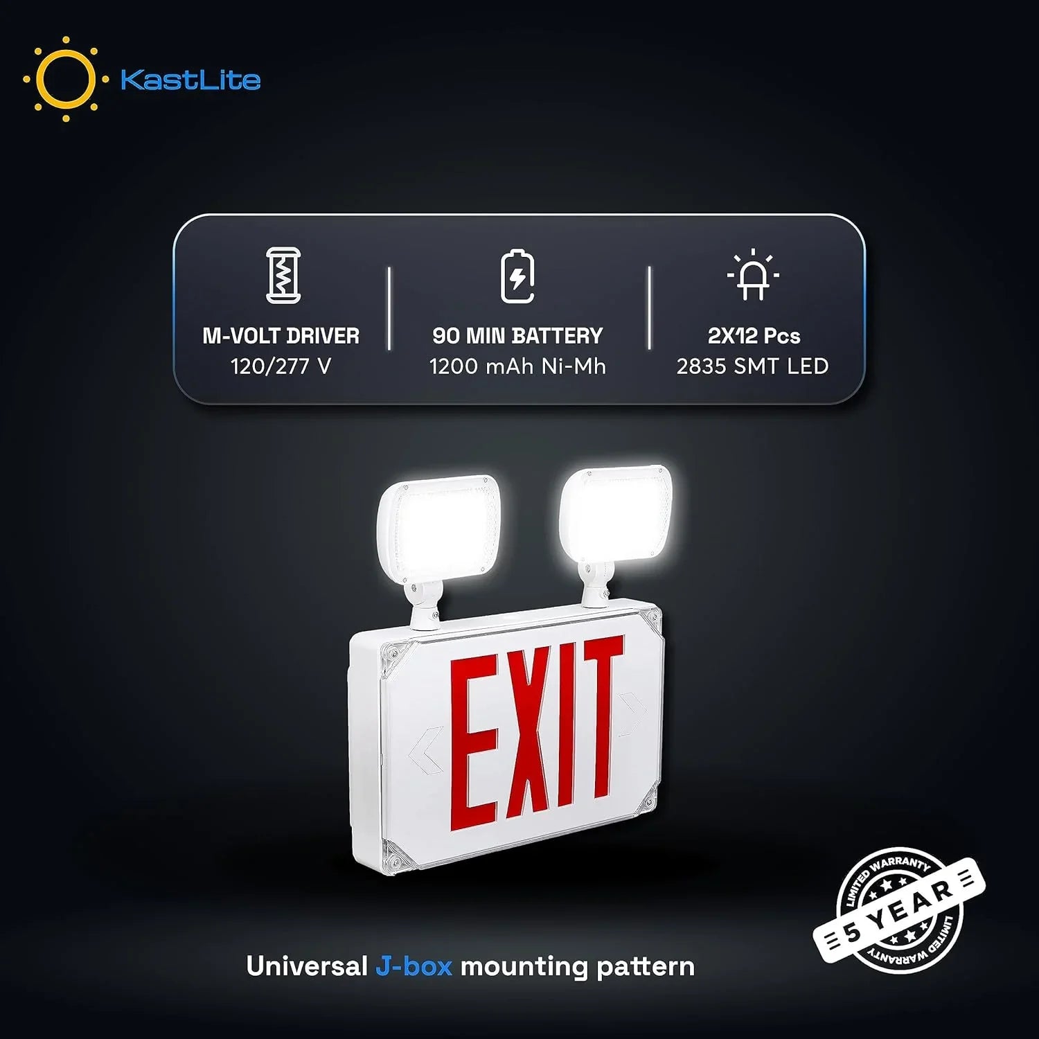 LED Wet Rated Exit Sign/Light Combo | Emergency Exit Lighting with 2 LED Lamps