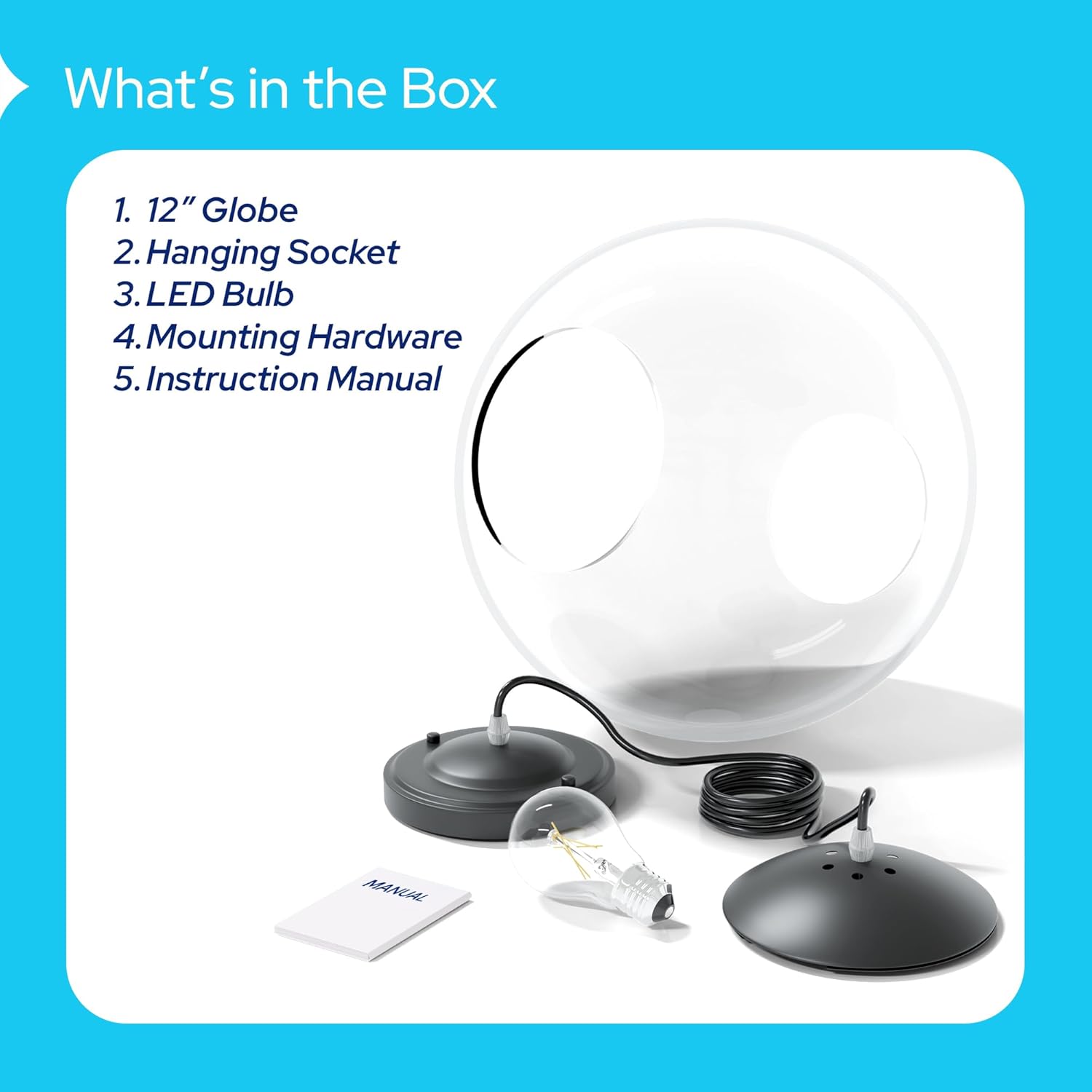 12" Acrylic Globe Pendant Light Fixture