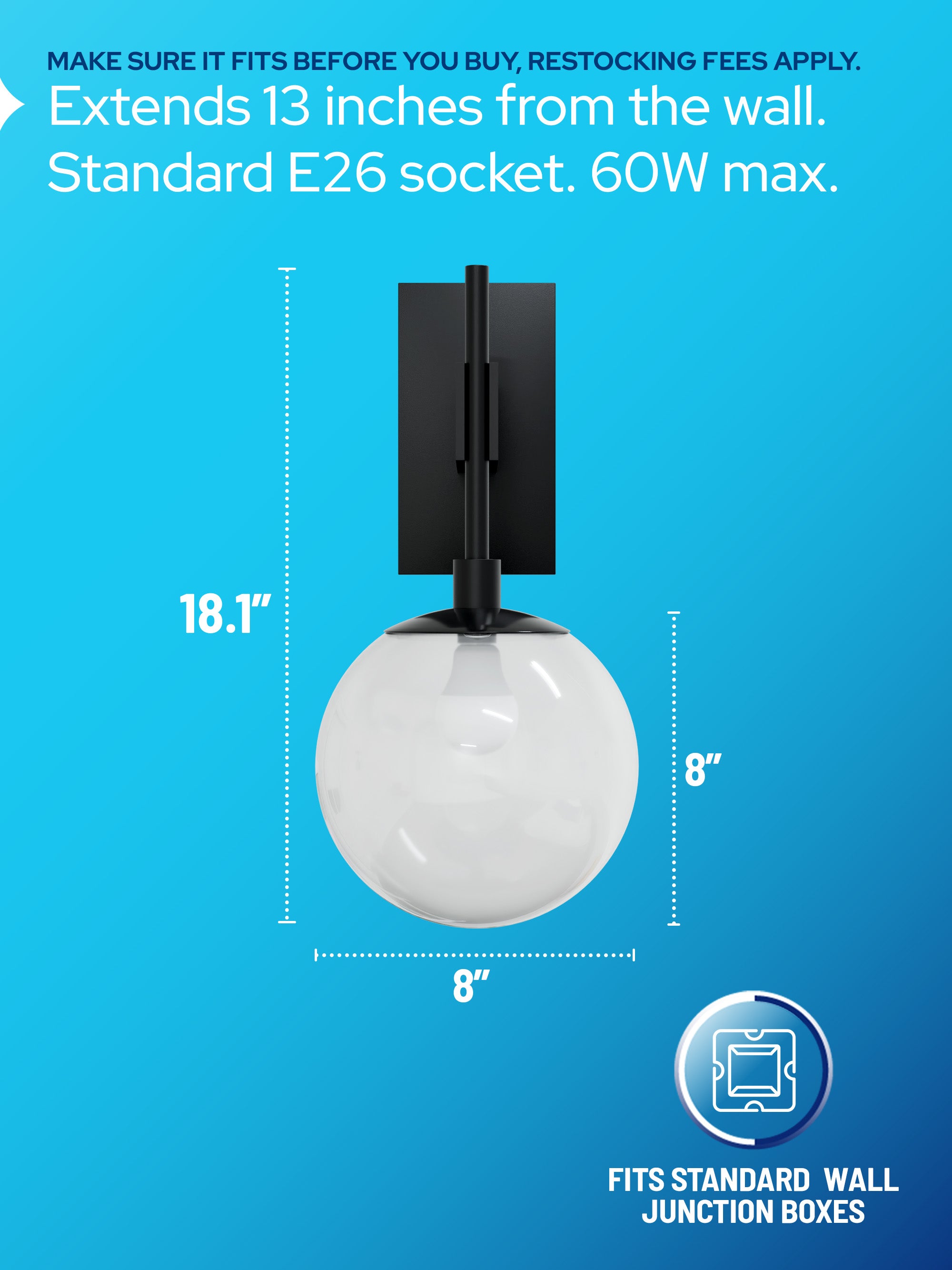 8" White Globe Wall Mounted Lamp