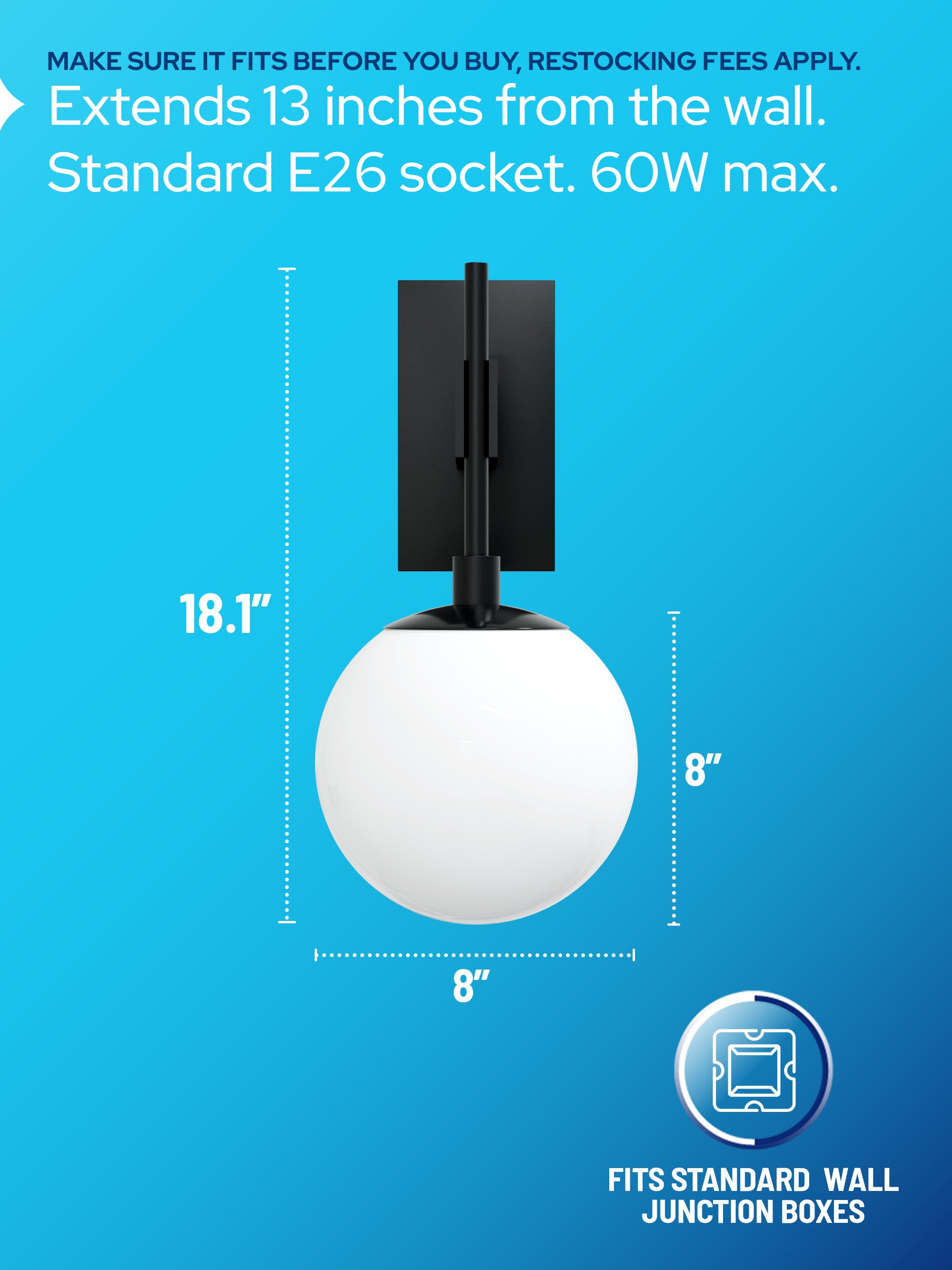 8" White Globe Wall Mounted Lamp