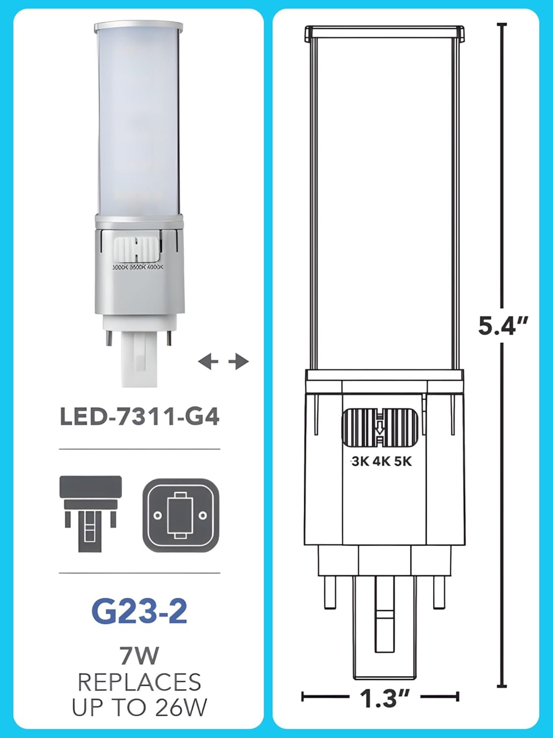 G23 7W Universal 2-Pin Prong Base LED PL Lamp
