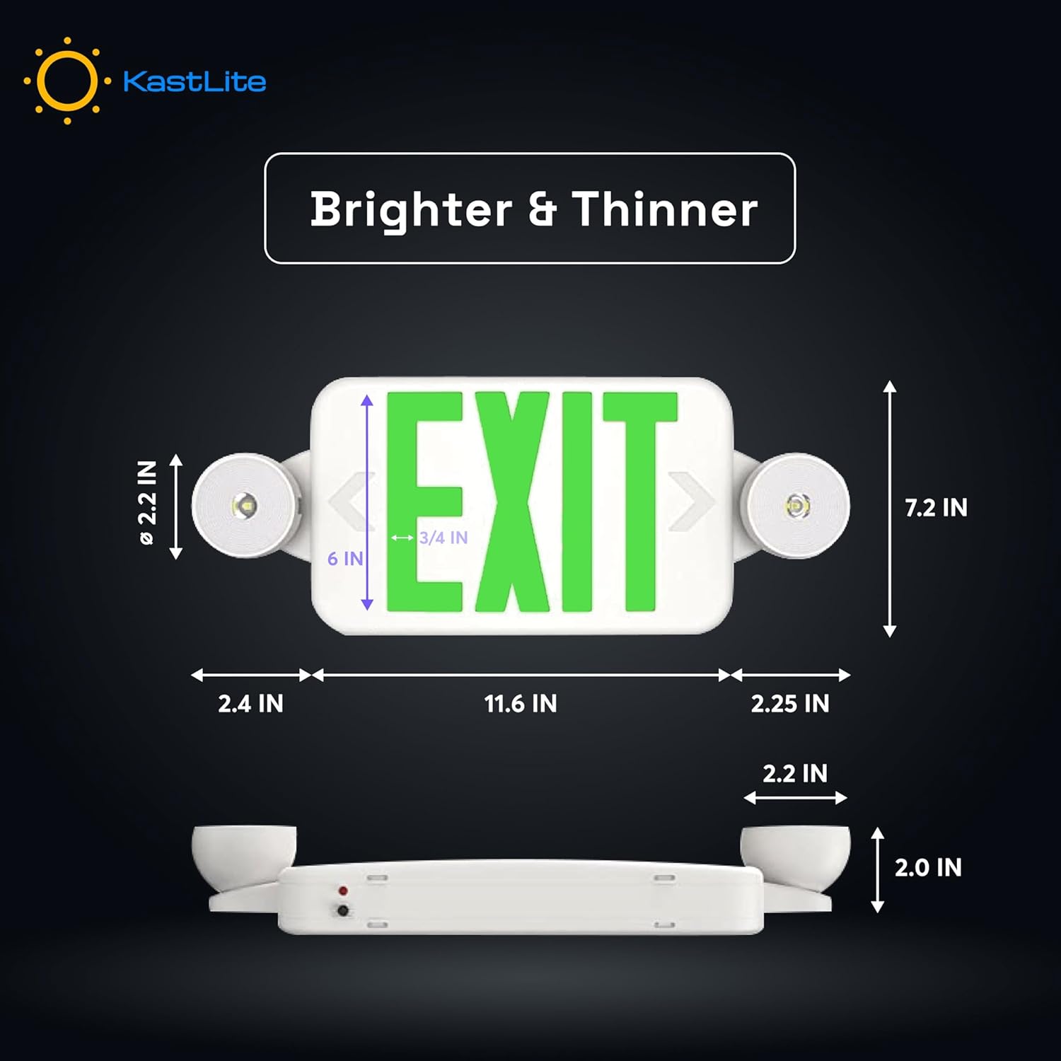 KastLite LED Bi-Color Emergency Exit Sign Combo with 2 LED Lamps