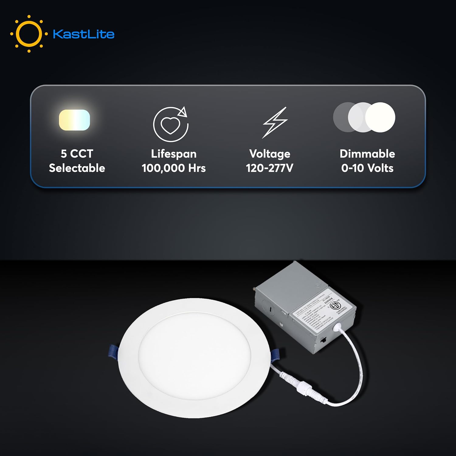 KastLite 5CCT LED Recessed Dimmable Ceiling Light with Junction Box