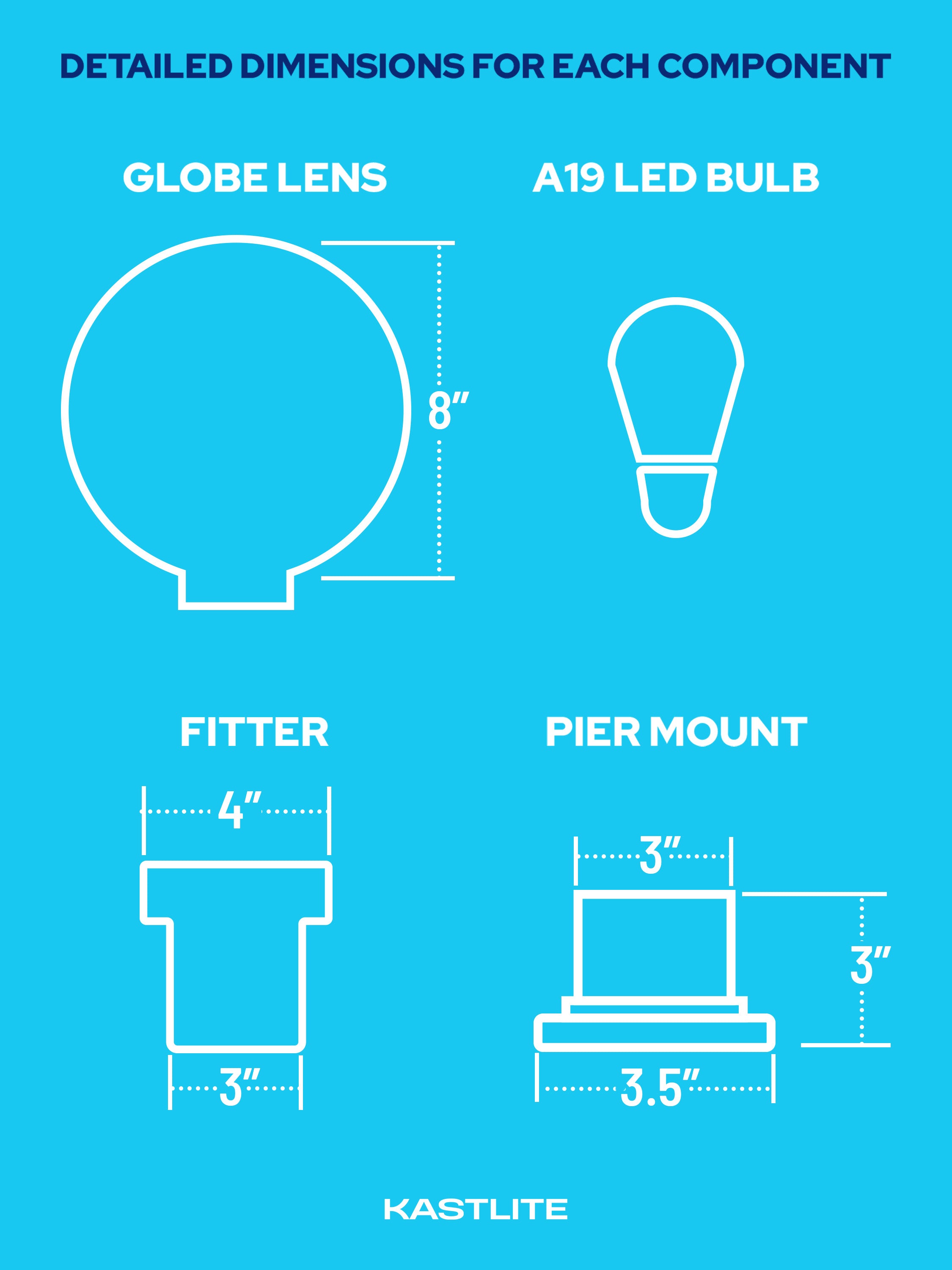 8" Globe Pier Mount Outdoor Lighting with LED Lamp
