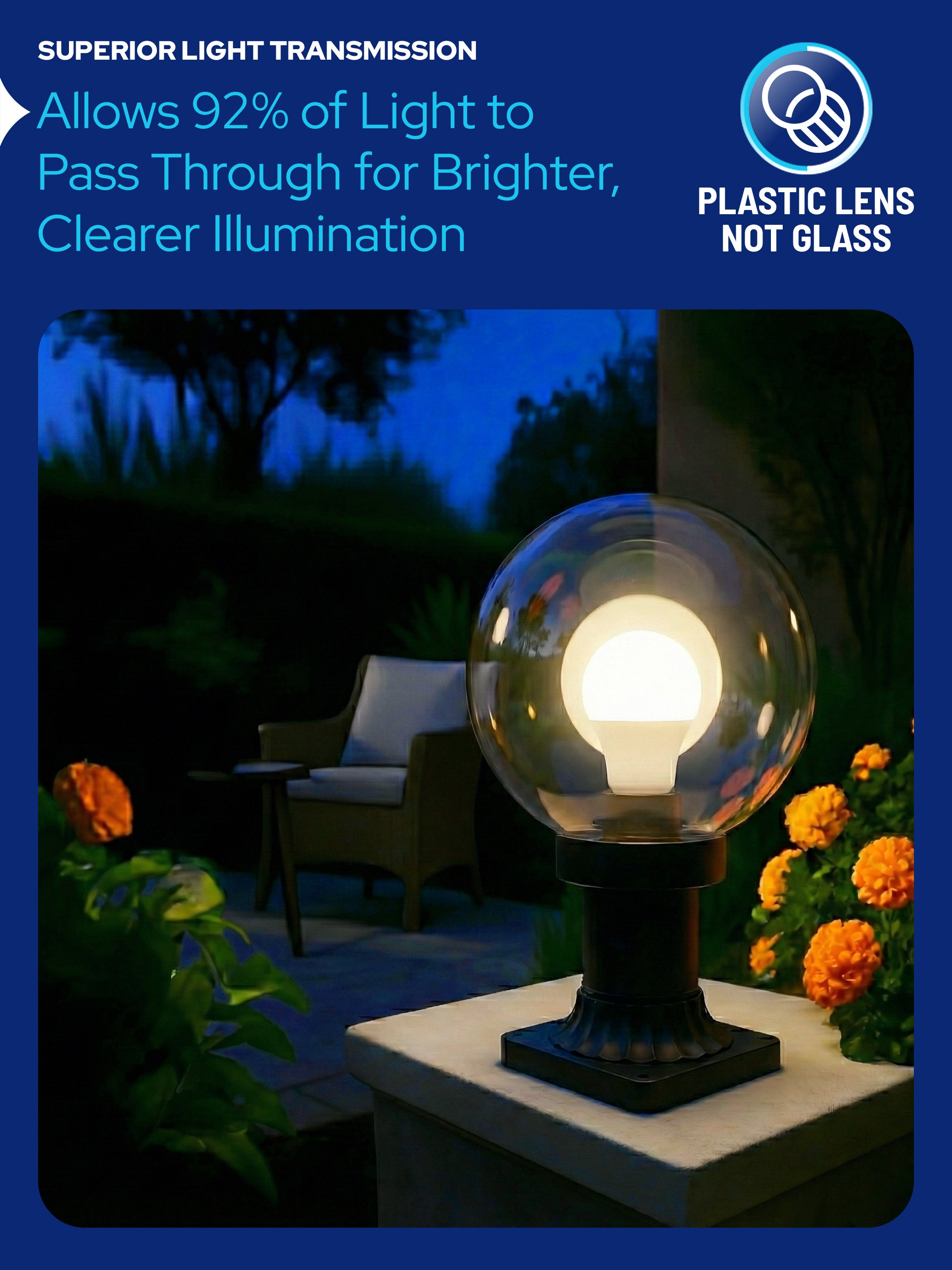 8" Globe Pier Mount Outdoor Lighting with LED Lamp