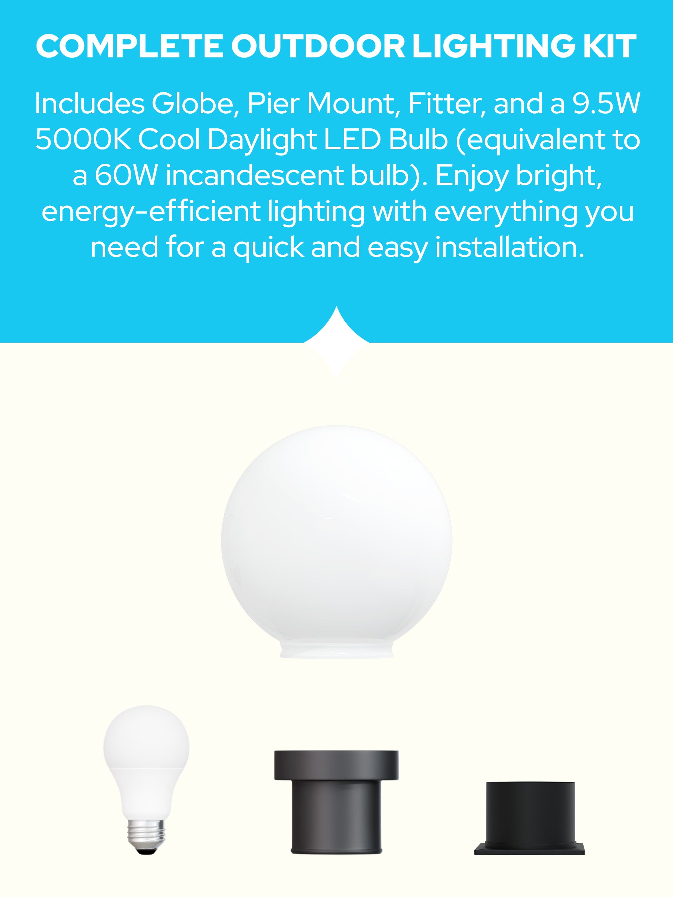 8" Globe Pier Mount Outdoor Lighting with LED Lamp