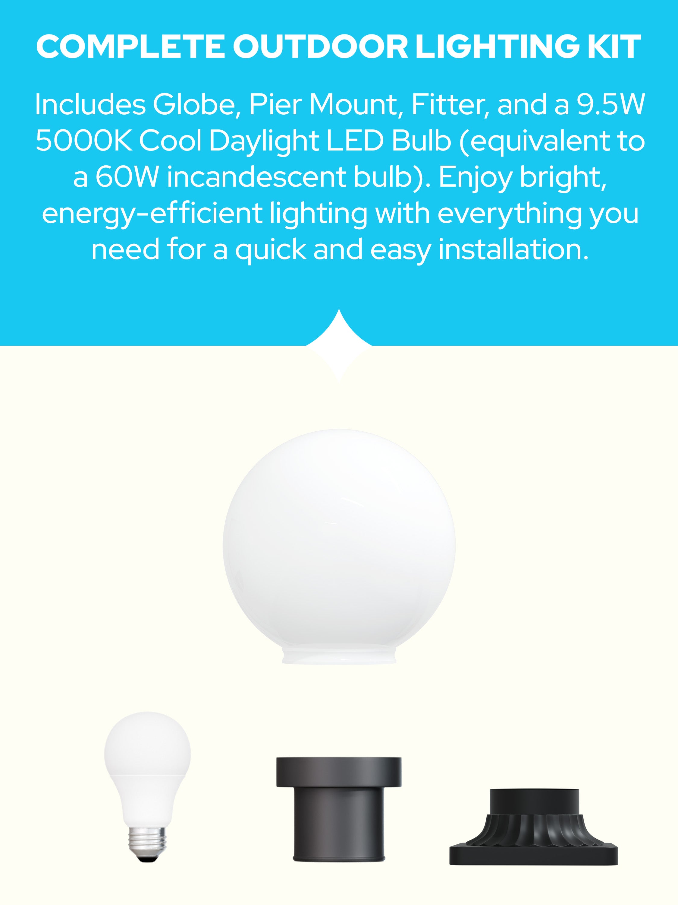8" Globe Pier Mount Outdoor Lighting with LED Lamp