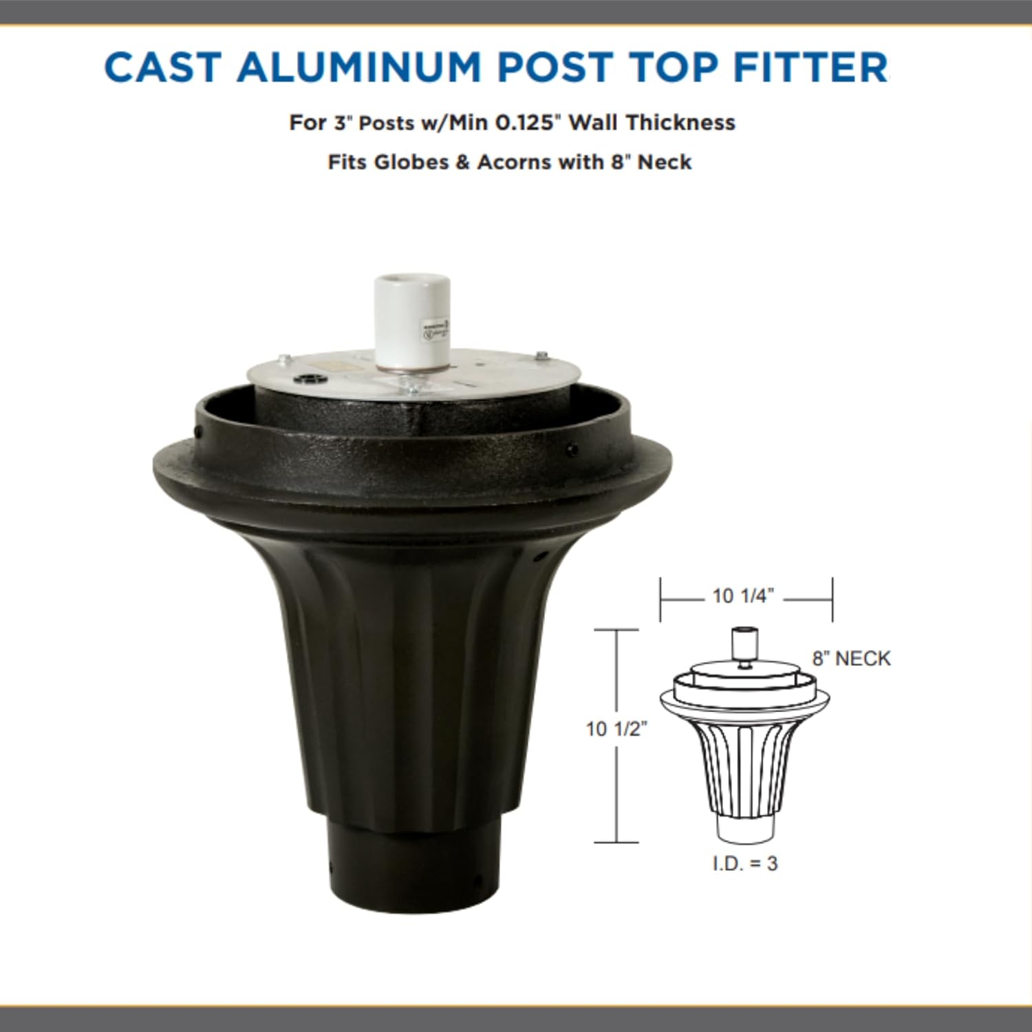 KastLite Lamp Post Top Replacement Cover with Finial & Cast Aluminum Fitter