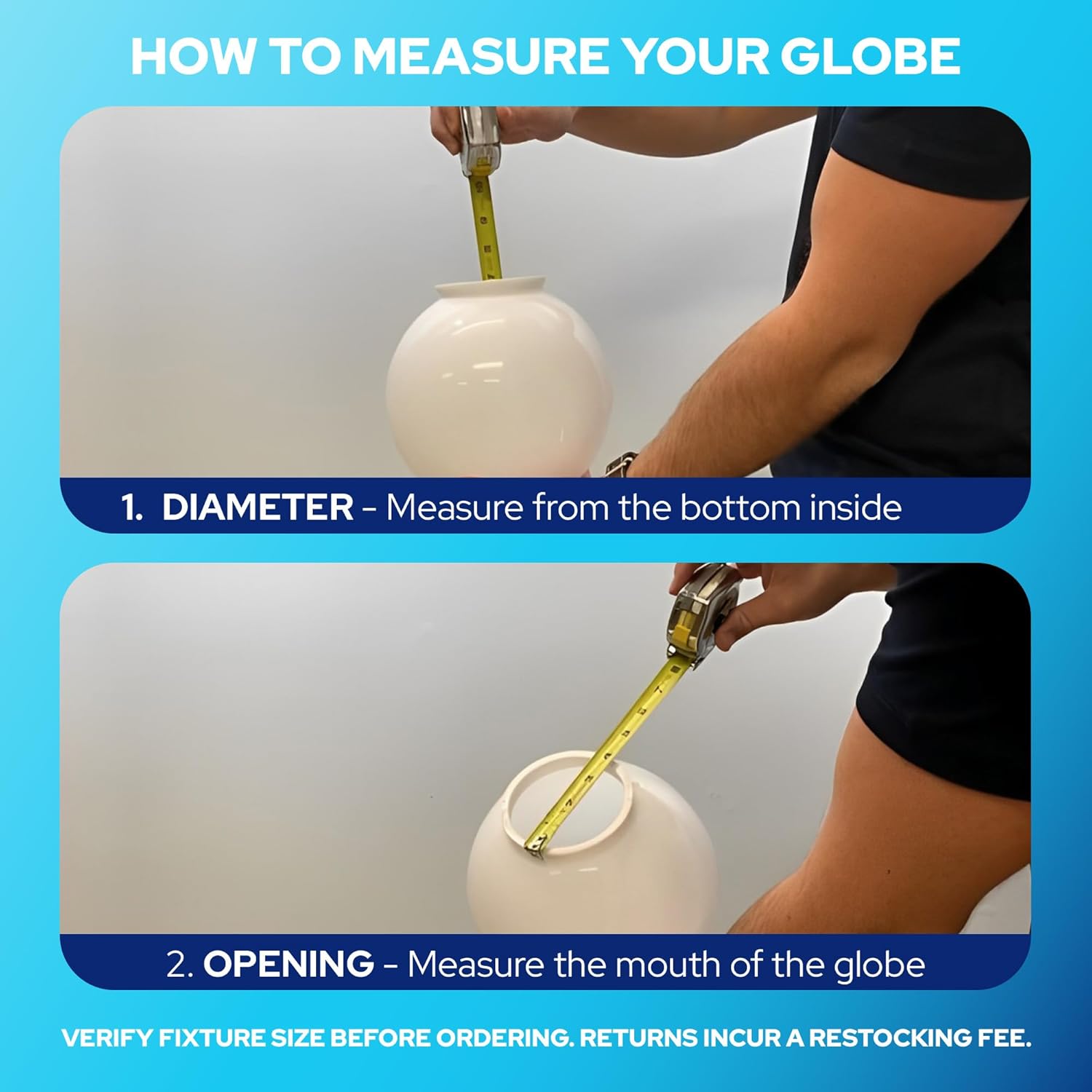 12" White Acrylic Lamp Post Globe with 6 Inch Solid Flange Neck