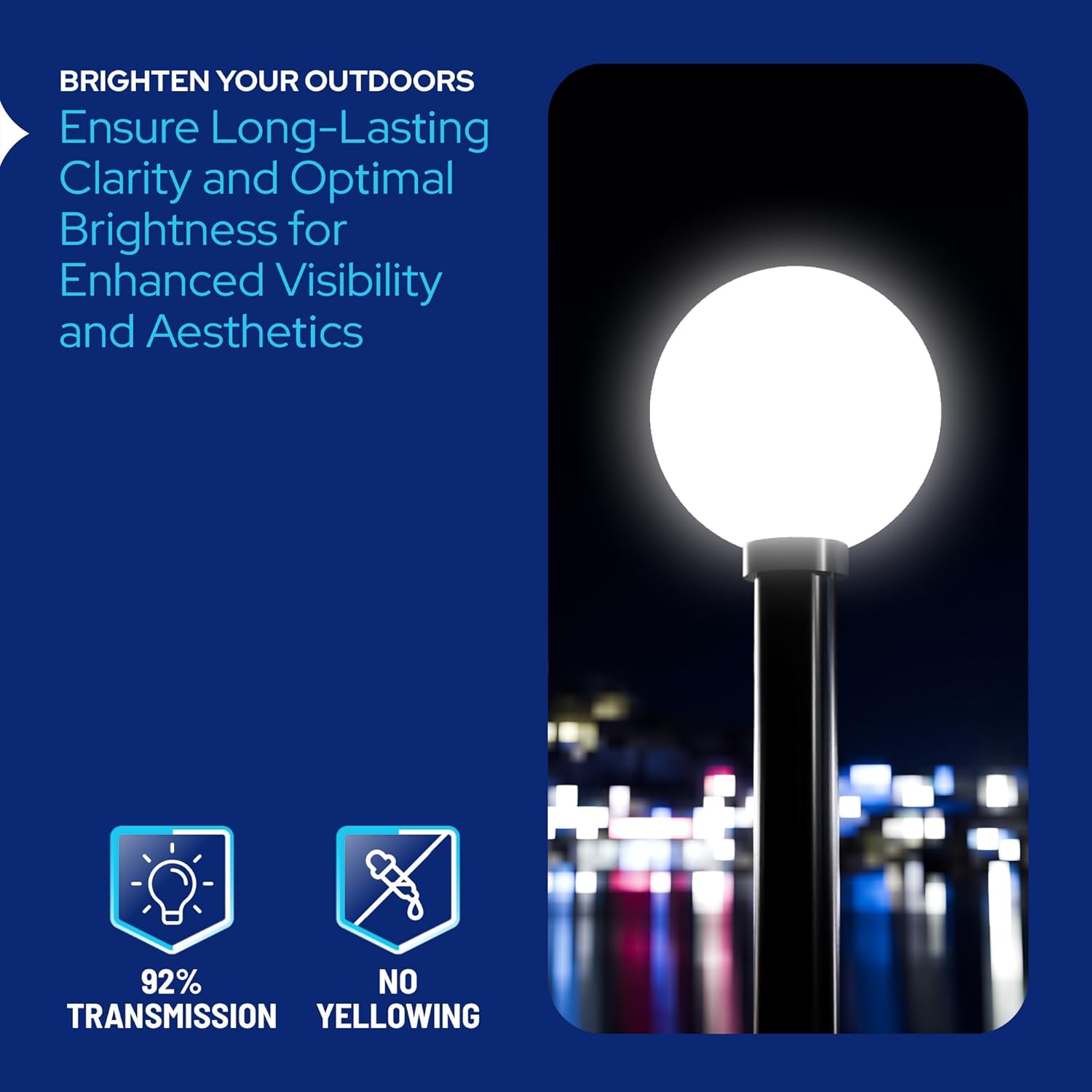 12" White Acrylic Lamp Post Globe with 6 Inch Solid Flange Neck