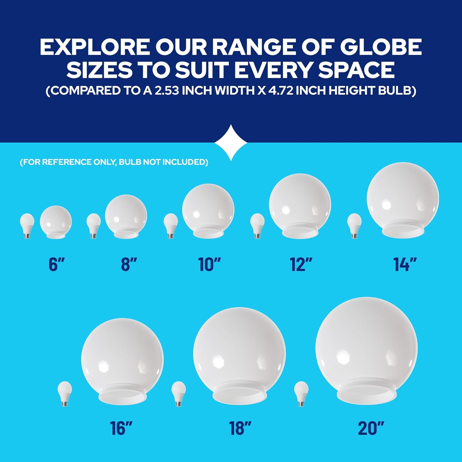 12" White Acrylic Lamp Post Globe with 6 Inch Solid Flange Neck