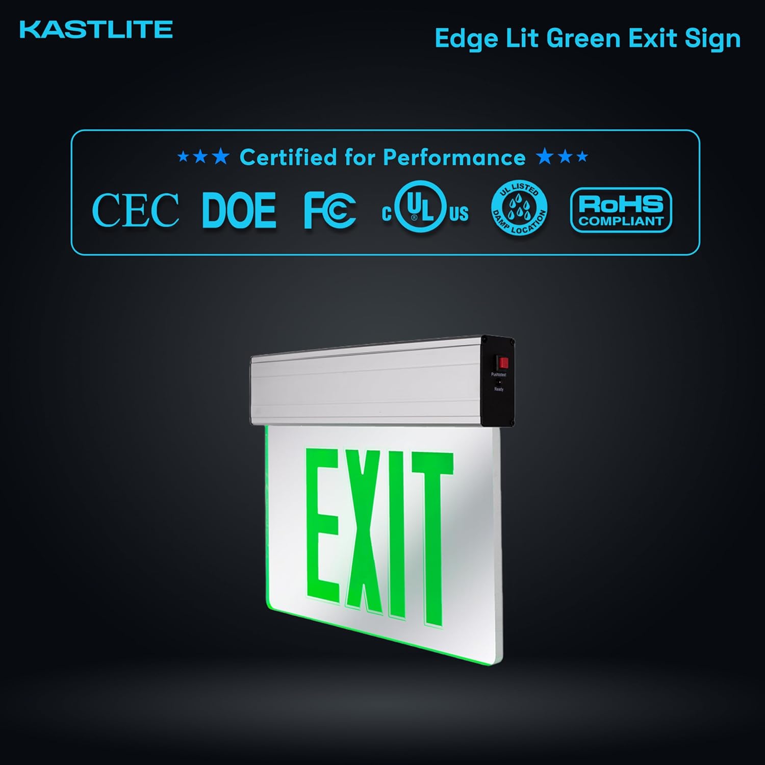 KastLite LED Emergency Edge-Lit Exit Sign, 180 Min Backup, Damp Rated