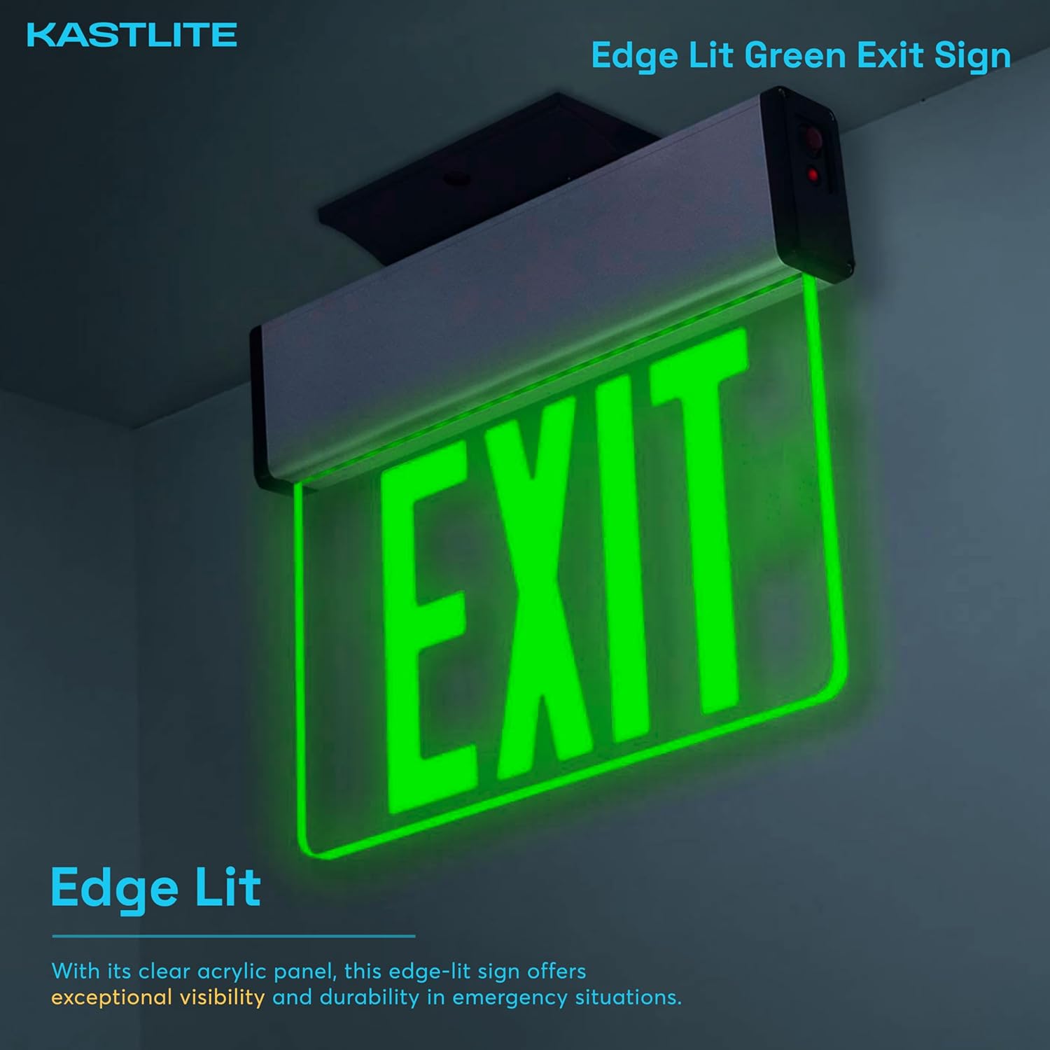 KastLite LED Emergency Edge-Lit Exit Sign, 180 Min Backup, Damp Rated