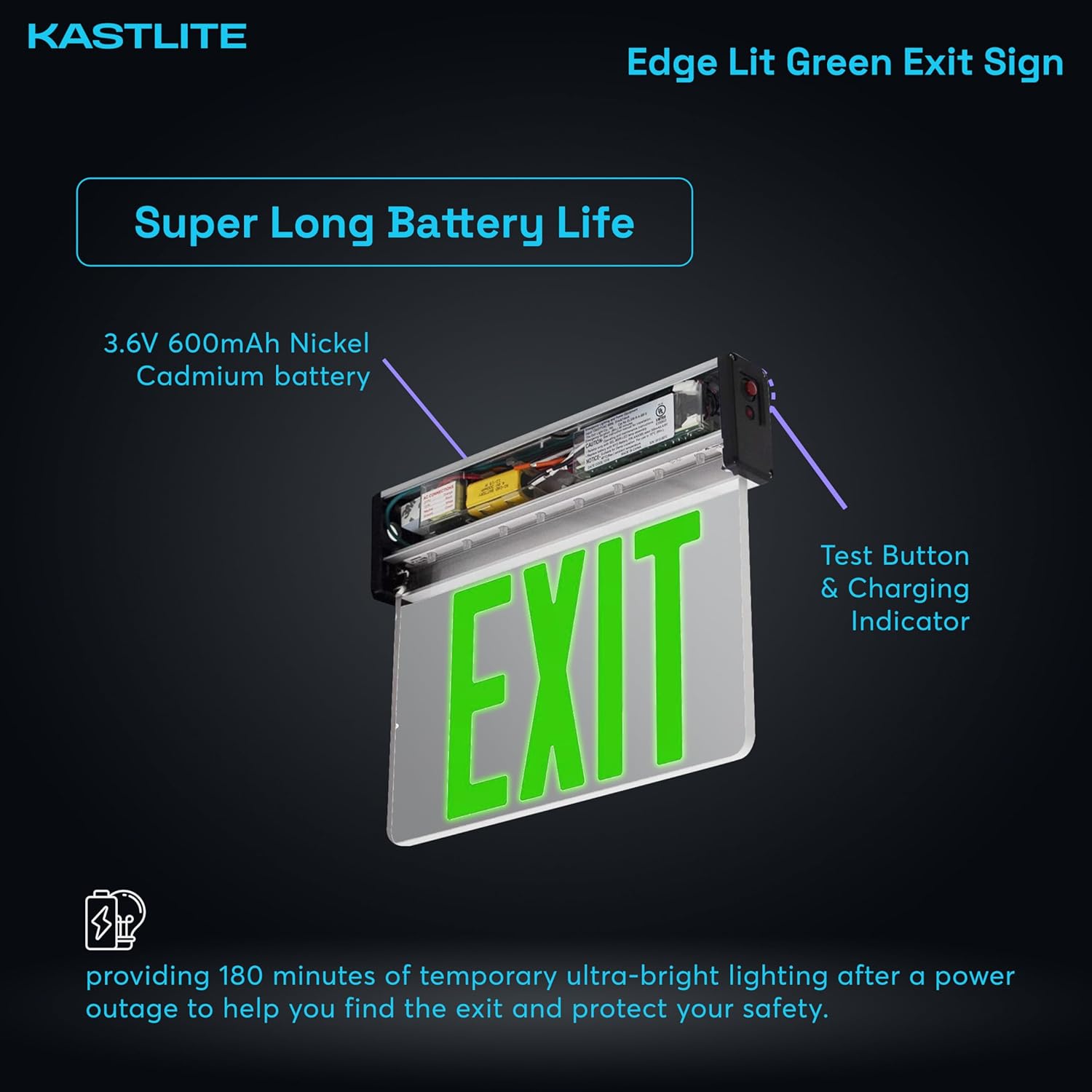 KastLite LED Emergency Edge-Lit Exit Sign, 180 Min Backup, Damp Rated