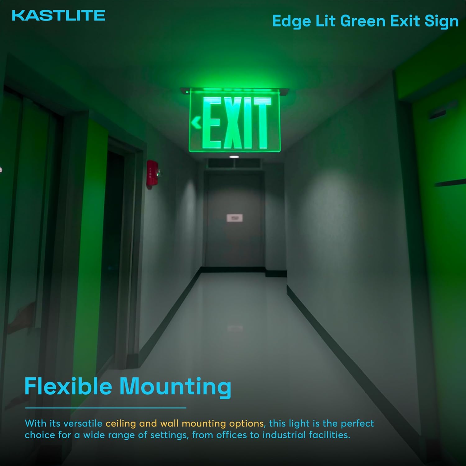 KastLite LED Emergency Edge-Lit Exit Sign, 180 Min Backup, Damp Rated