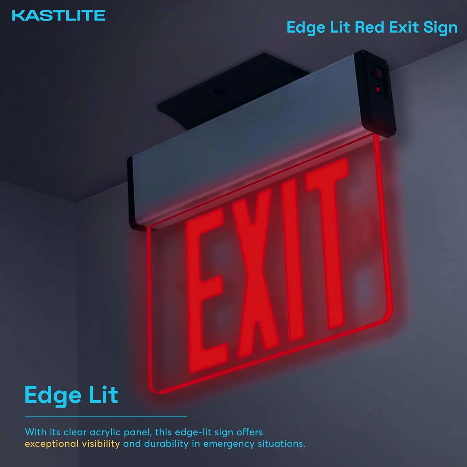 KastLite LED Emergency Edge-Lit Exit Sign, 180 Min Backup, Damp Rated