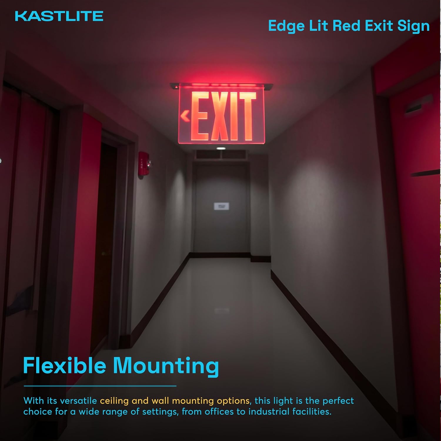 KastLite LED Emergency Edge-Lit Exit Sign, 180 Min Backup, Damp Rated