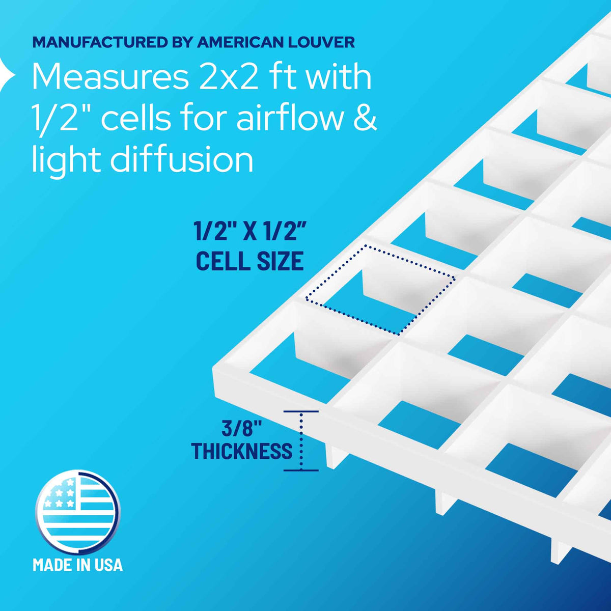 2 x 2 Egg Crate Panels 1/2" x 1/2" x 3/8" panel grid pattern detail