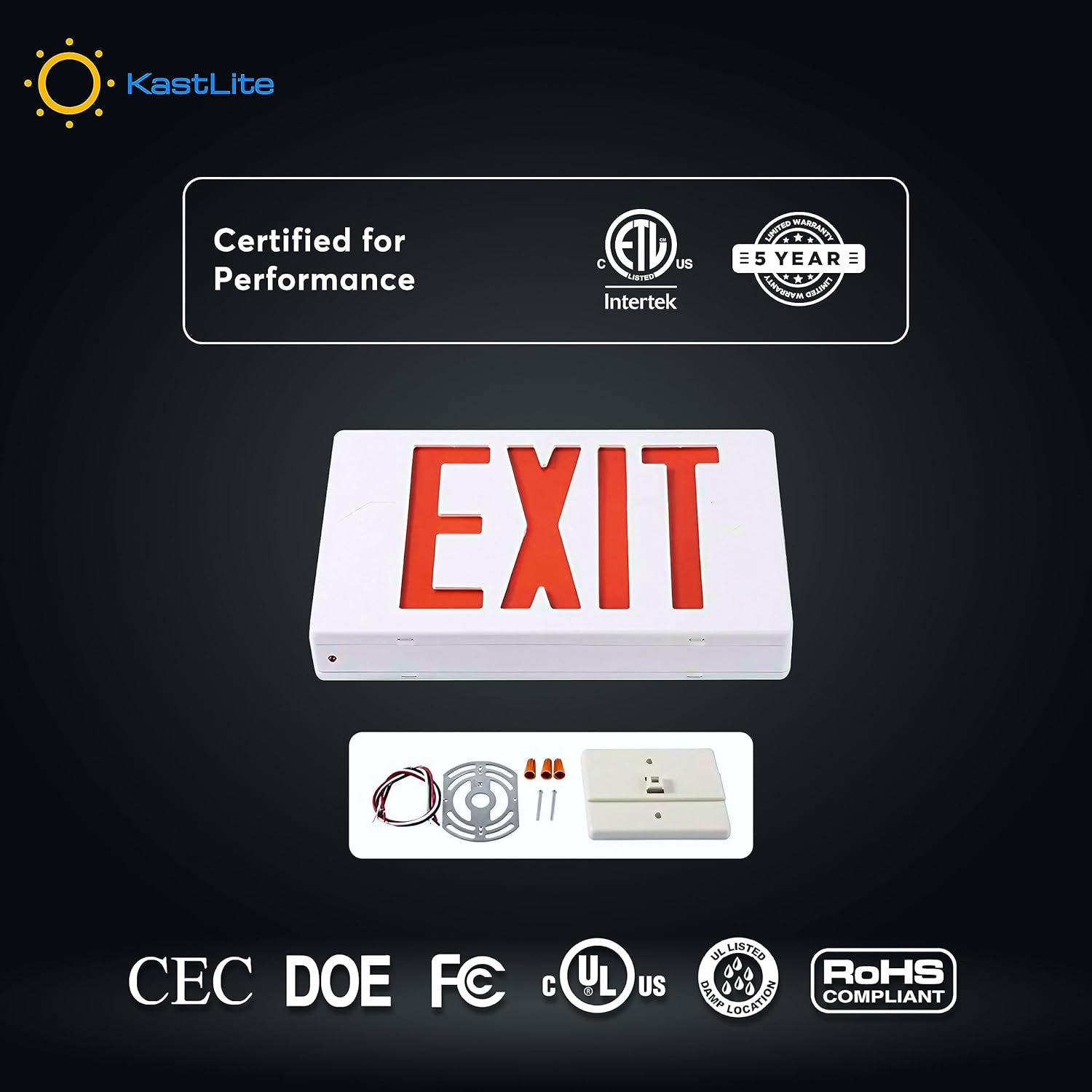 KastLite LED Exit Sign | Emergency Exit Sign with 90 Min Battery Backup
