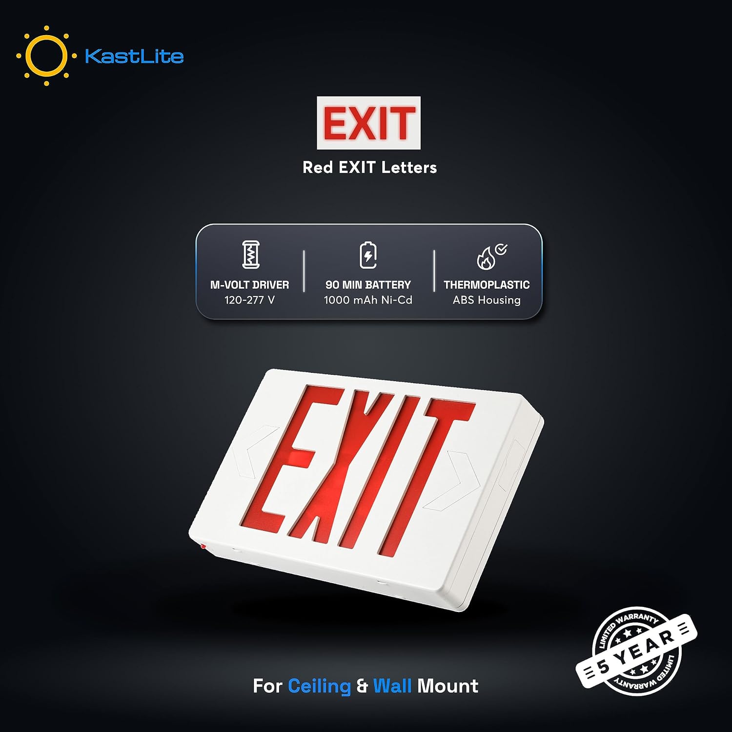 KastLite LED Exit Sign | Emergency Exit Sign with 90 Min Battery Backup
