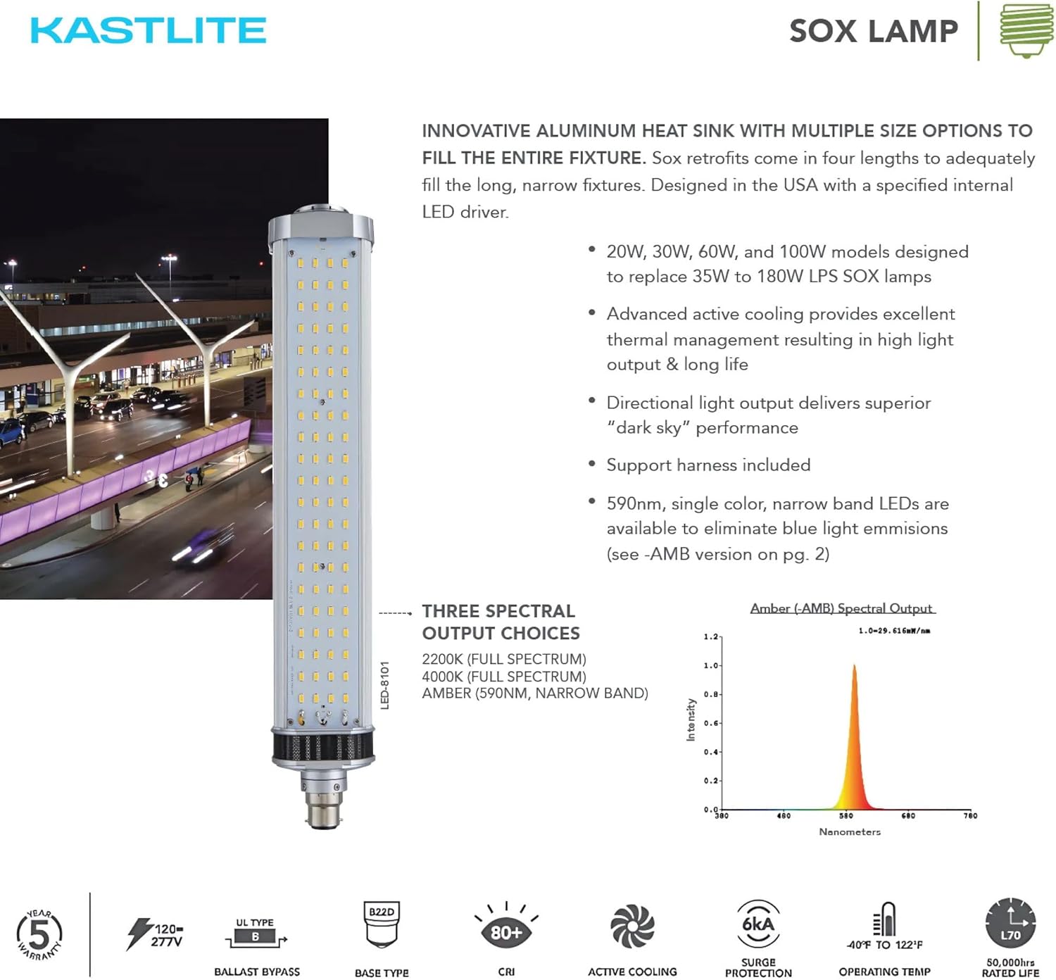LED-8100-AMB Outdoor SOX Lamp | 20W | KASTLITE