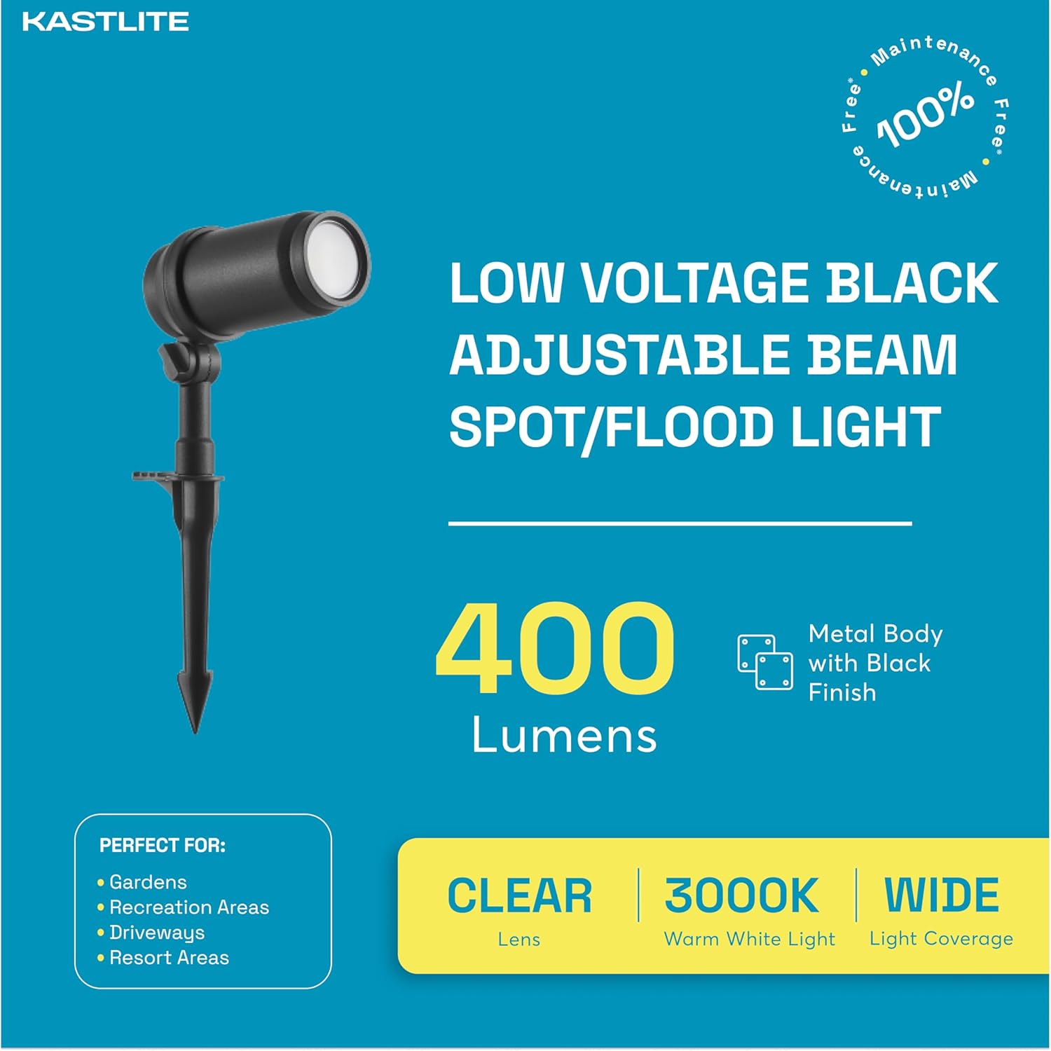 3.6W 400LM LED Spot/Flood Light with Black Finish for Pathway Garden Yard