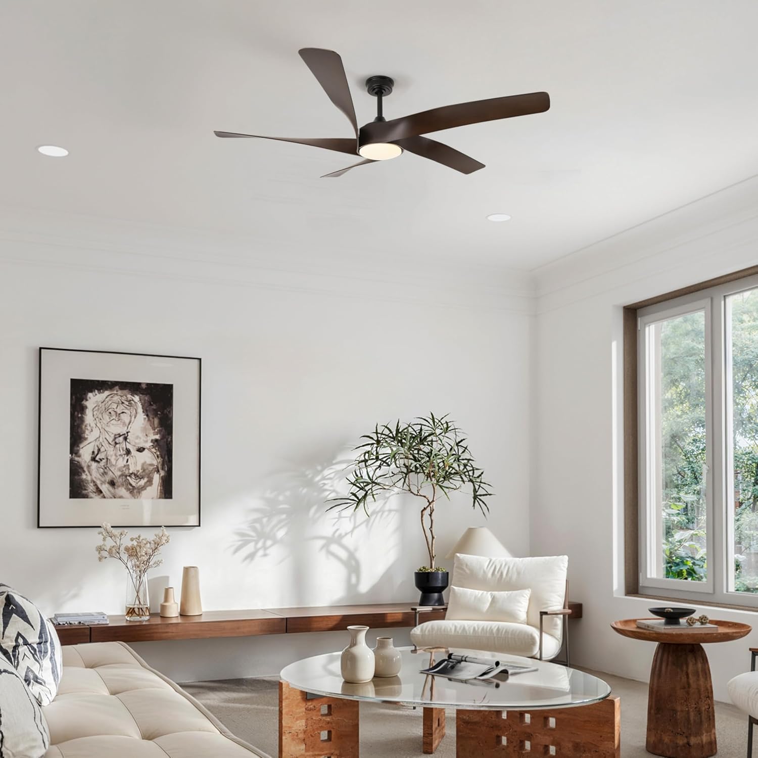 60-Inch Matte White Ceiling Fan with Light & Remote Control | 6CCT Dimmable LED additional angle view