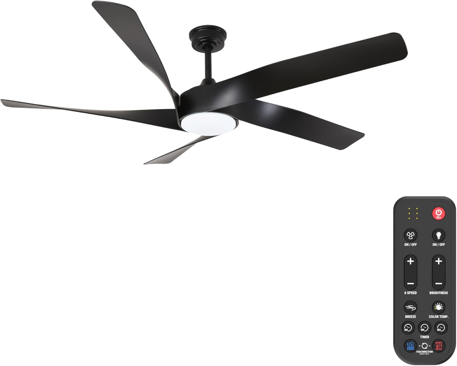 60-Inch Matte White Ceiling Fan with Light & Remote Control | 6CCT Dimmable LED additional angle view