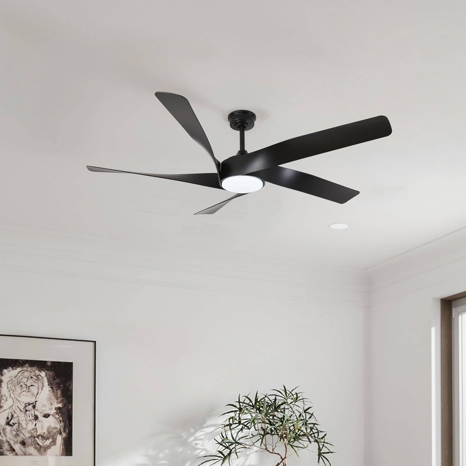 60-Inch Matte White Ceiling Fan with Light & Remote Control | 6CCT Dimmable LED additional angle view