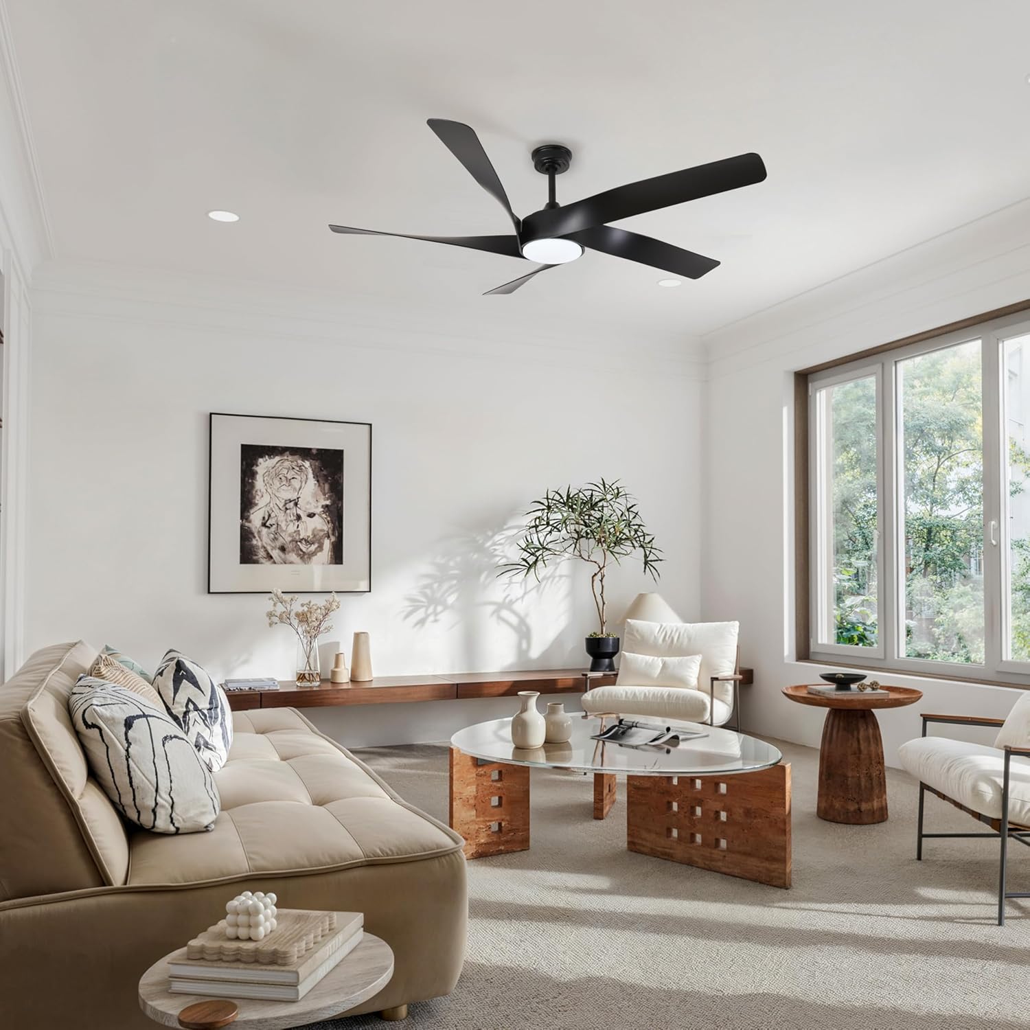 60-Inch Matte White Ceiling Fan with Light & Remote Control | 6CCT Dimmable LED additional angle view
