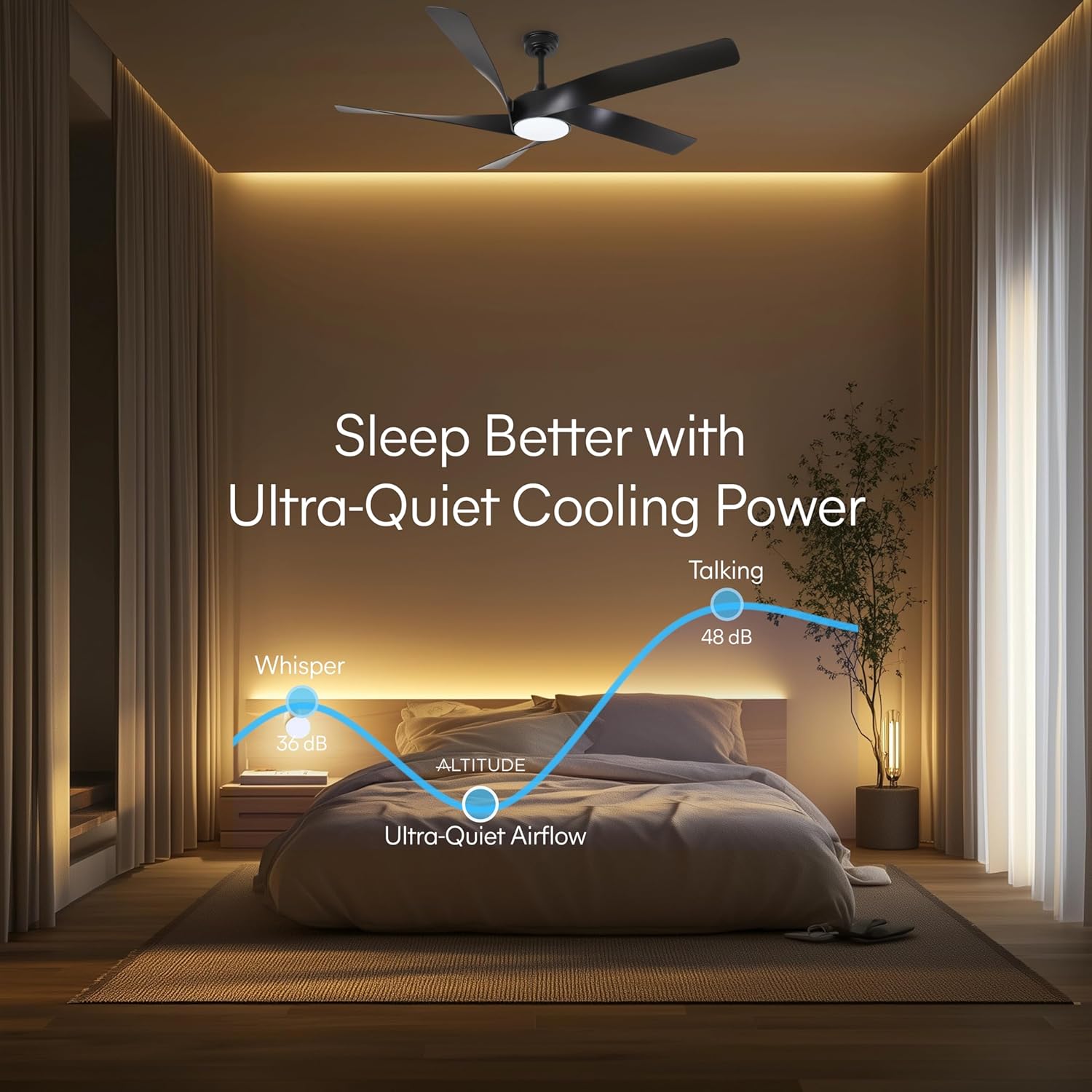 60-Inch Matte White Ceiling Fan with Light & Remote Control | 6CCT Dimmable LED additional angle view