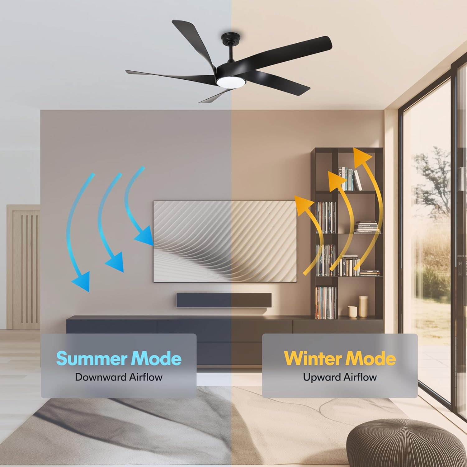 60-Inch Matte White Ceiling Fan with Light & Remote Control | 6CCT Dimmable LED additional angle view