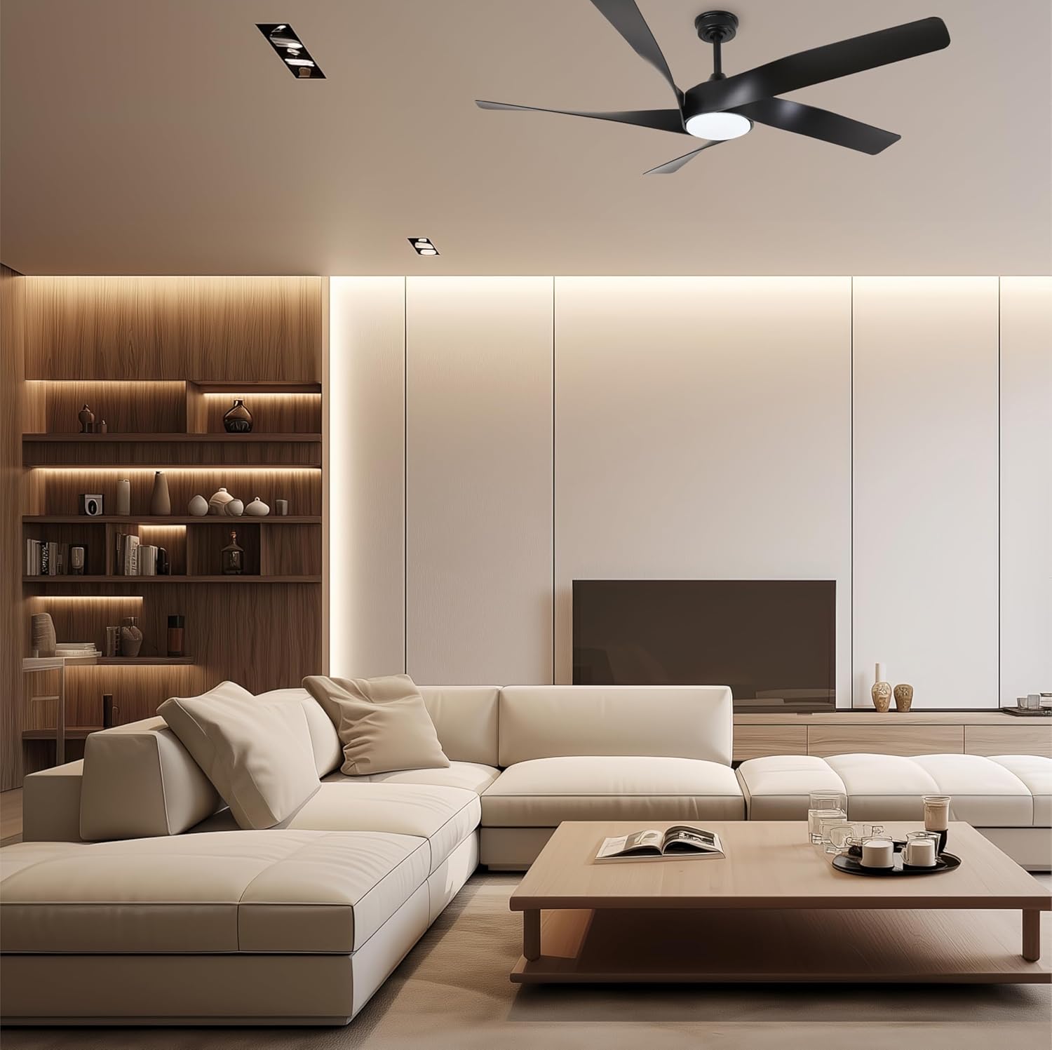 60-Inch Matte White Ceiling Fan with Light & Remote Control | 6CCT Dimmable LED additional angle view