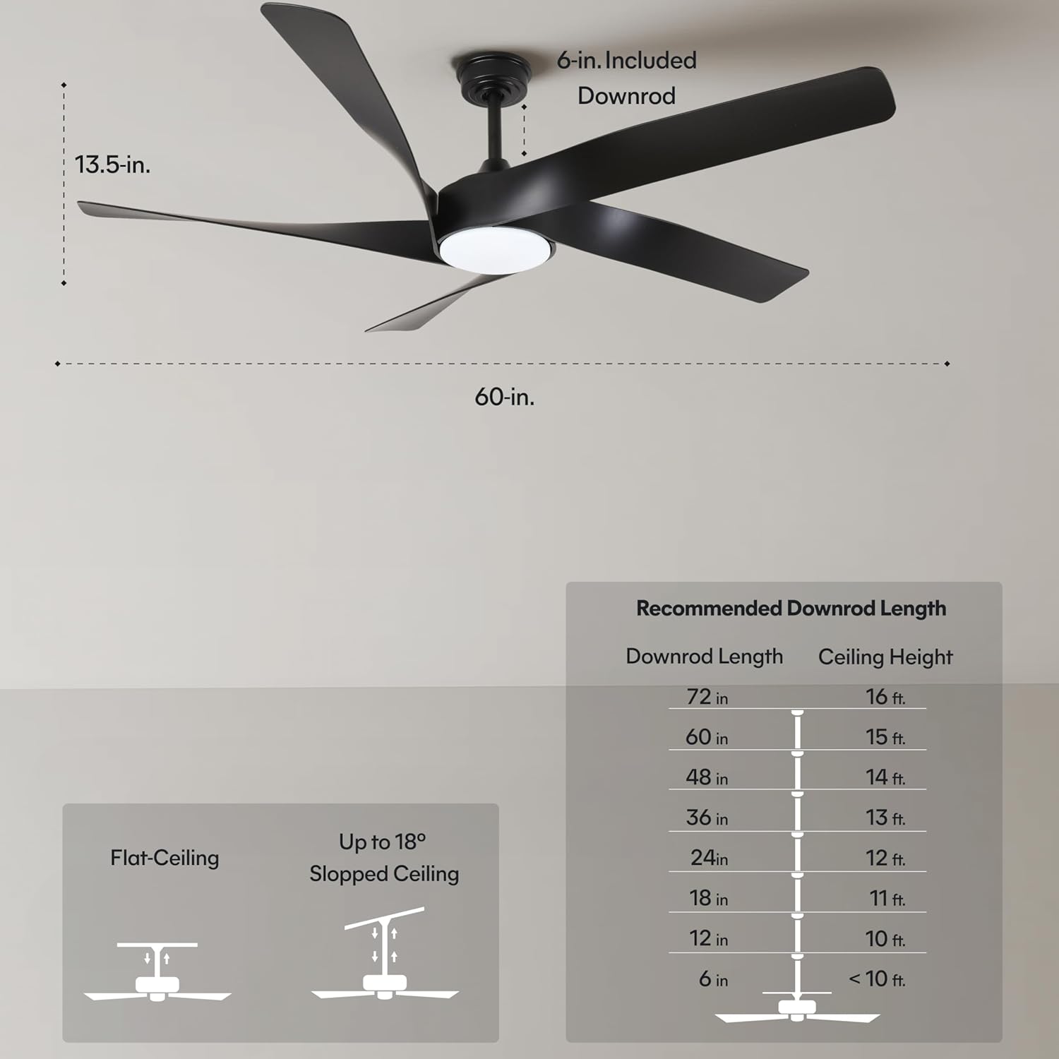 60-Inch Matte White Ceiling Fan with Light & Remote Control | 6CCT Dimmable LED additional angle view