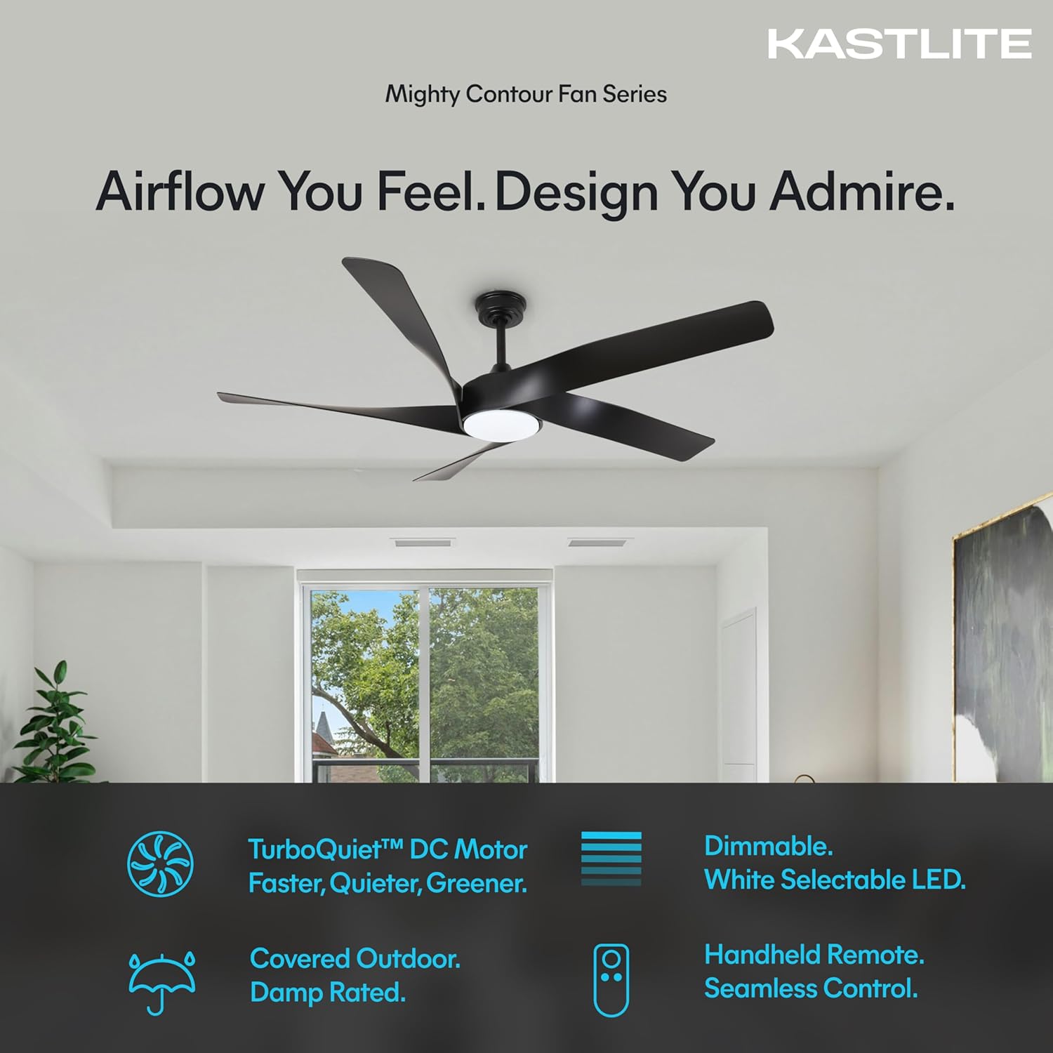60-Inch Matte White Ceiling Fan with Light & Remote Control | 6CCT Dimmable LED additional angle view