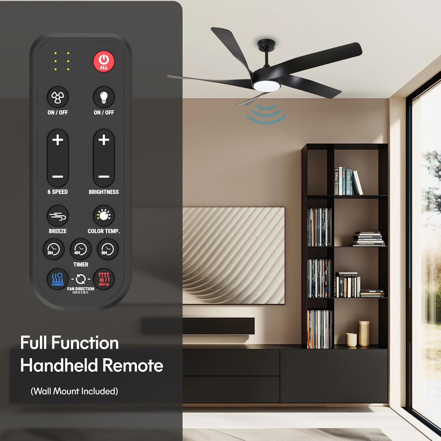 60-Inch Matte White Ceiling Fan with Light & Remote Control | 6CCT Dimmable LED additional angle view