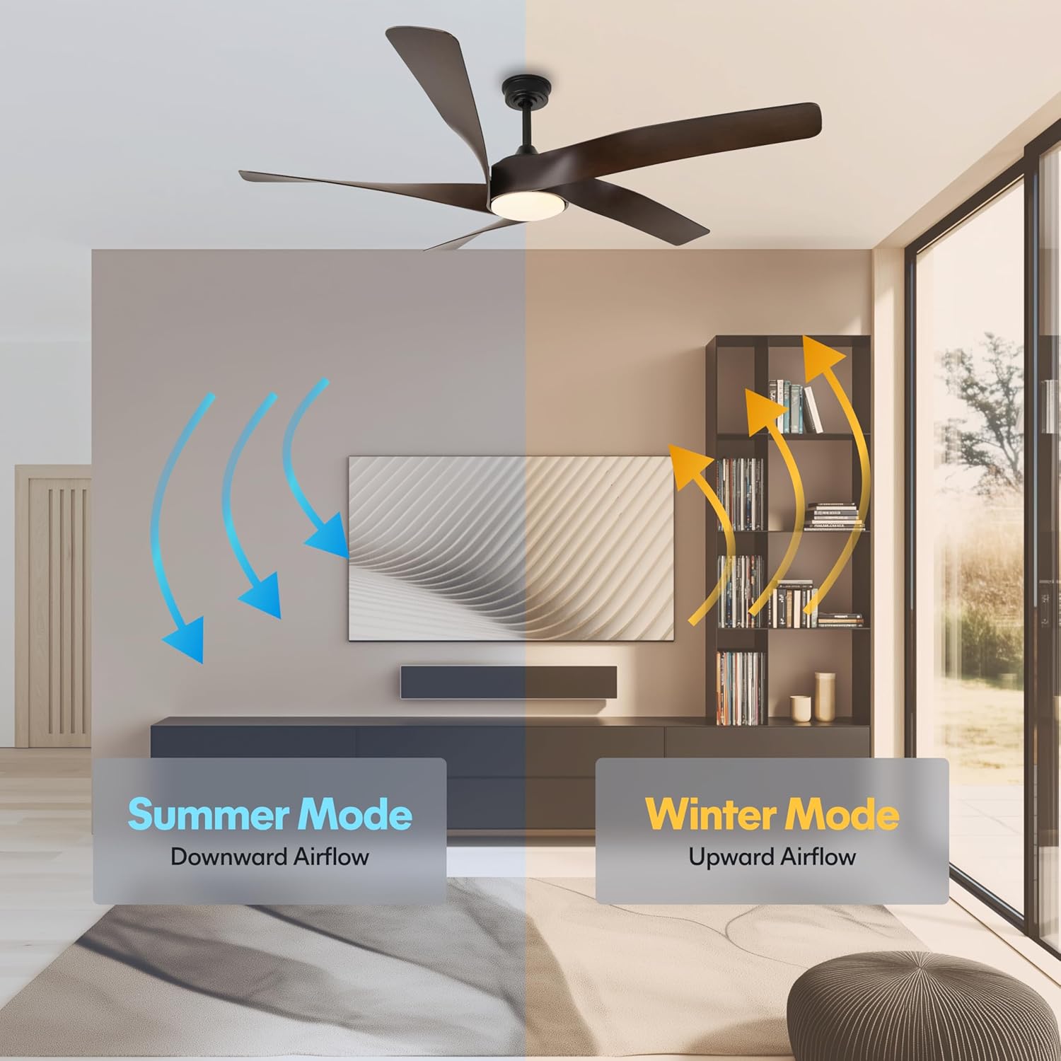 60-Inch Matte White Ceiling Fan with Light & Remote Control | 6CCT Dimmable LED additional angle view