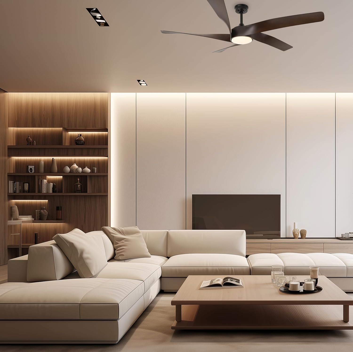 60-Inch Matte White Ceiling Fan with Light & Remote Control | 6CCT Dimmable LED additional angle view