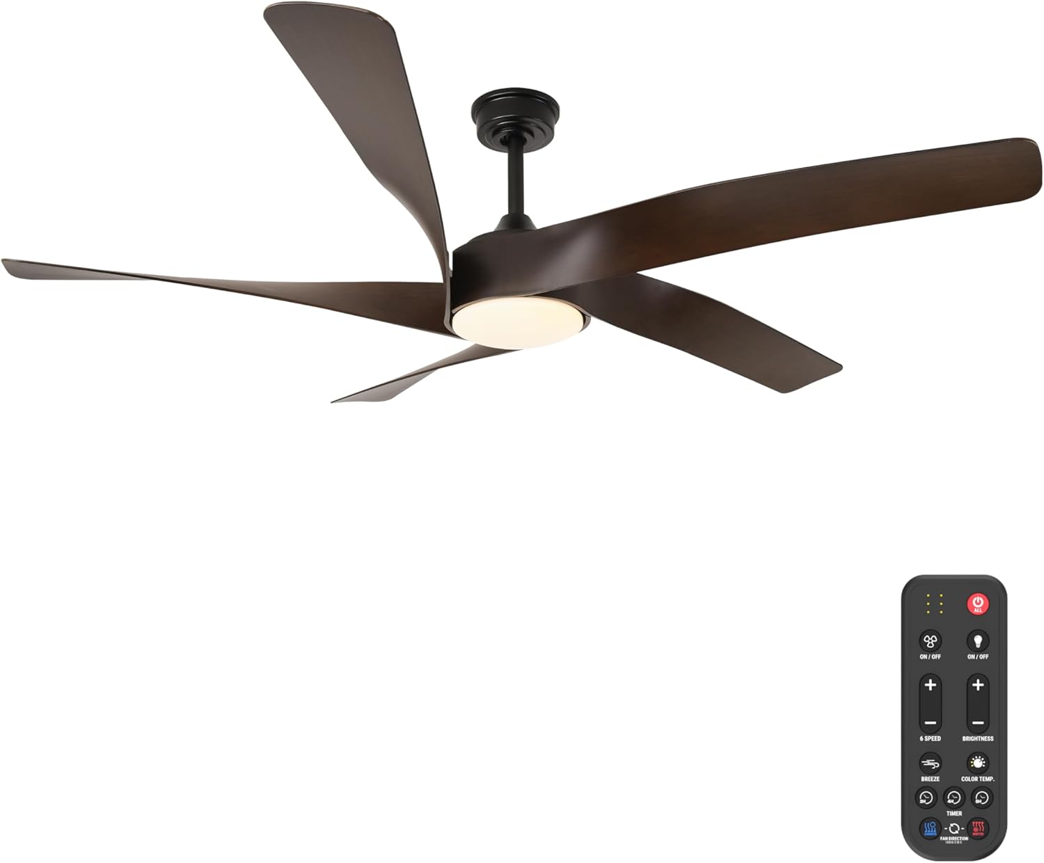 60-Inch Matte White Ceiling Fan with Light & Remote Control | 6CCT Dimmable LED additional angle view