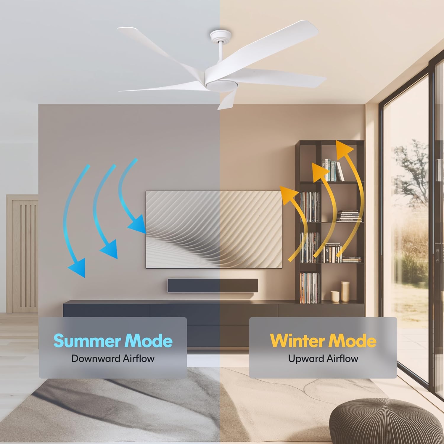 60-Inch Matte White Ceiling Fan with Light & Remote Control | 6CCT Dimmable LED additional angle view