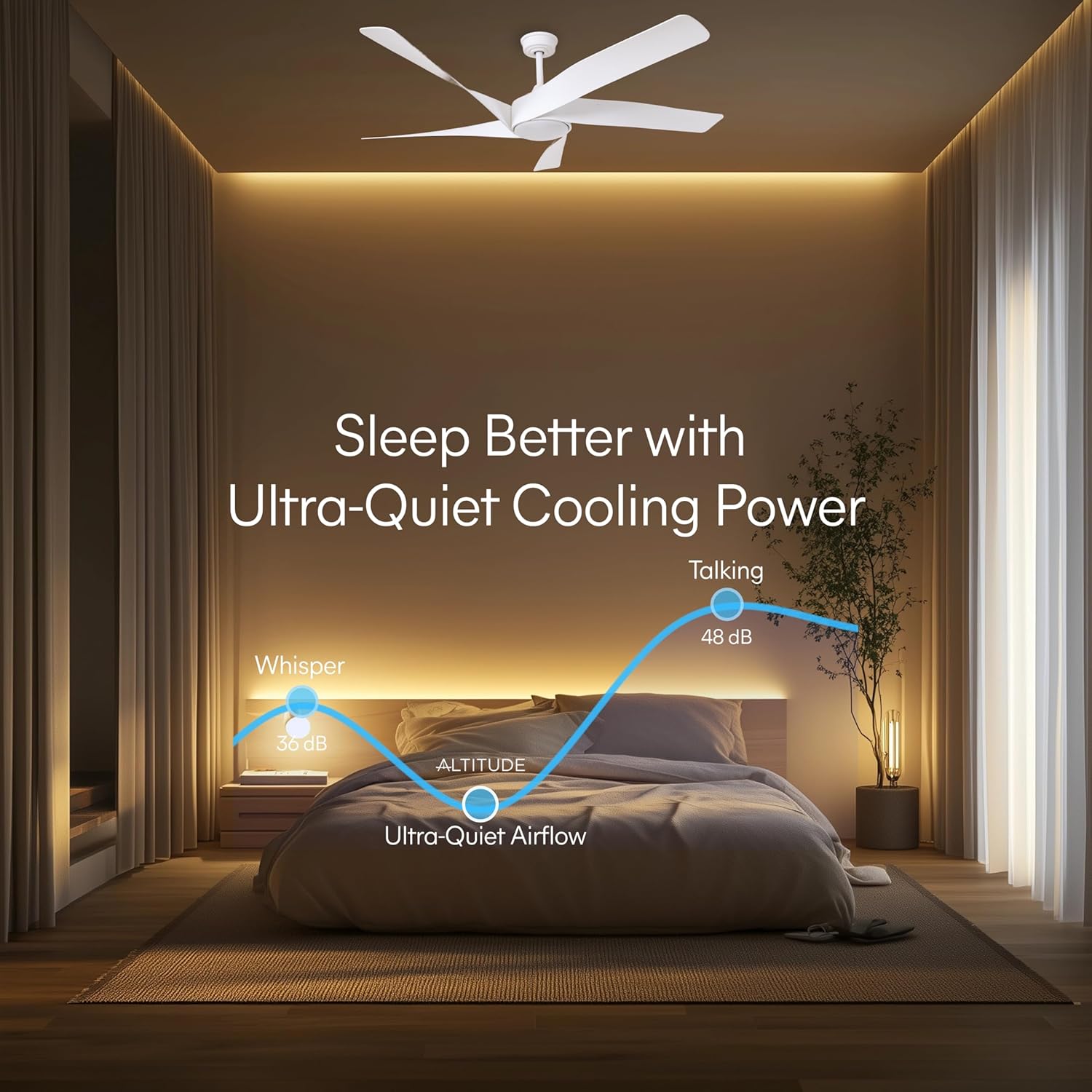 60-Inch Matte White Ceiling Fan with Light & Remote Control | 6CCT Dimmable LED additional angle view