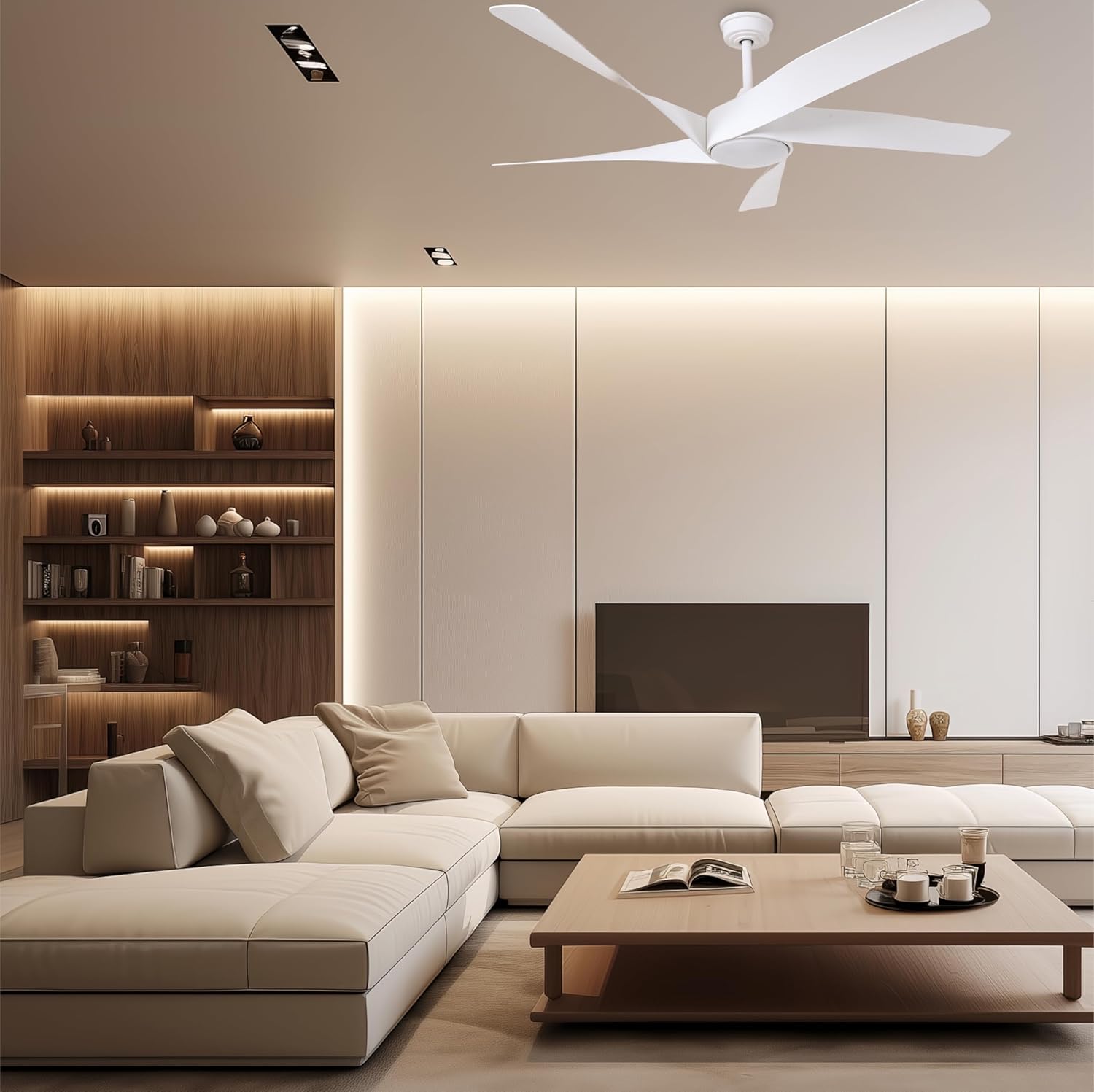 60-Inch Matte White Ceiling Fan with Light & Remote Control | 6CCT Dimmable LED additional angle view
