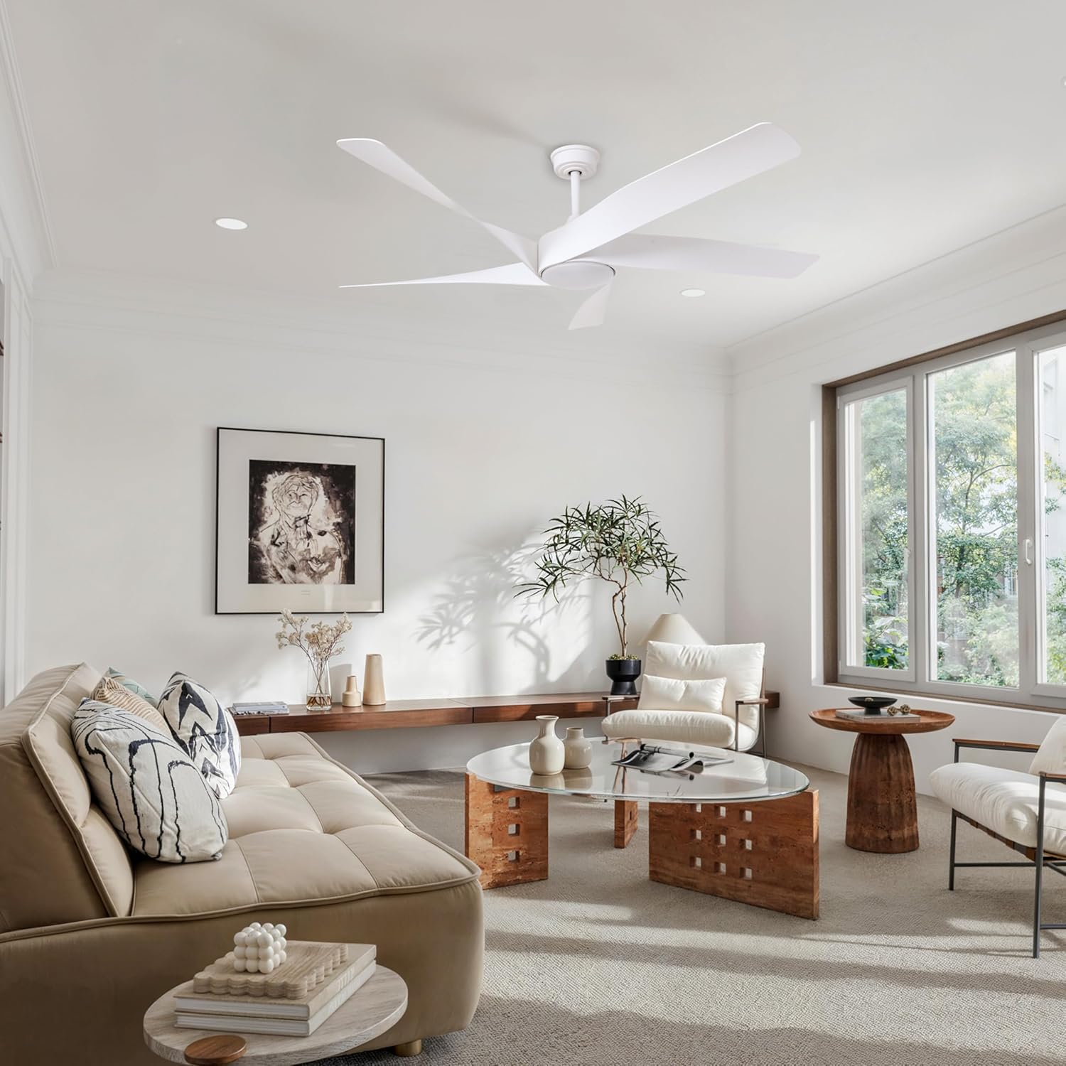 60-Inch Matte White Ceiling Fan with Light & Remote Control | 6CCT Dimmable LED additional angle view