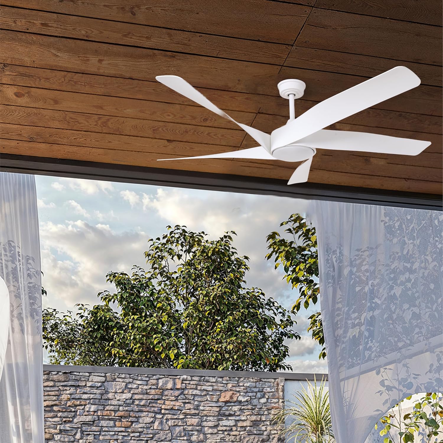 60-Inch Matte White Ceiling Fan with Light & Remote Control | 6CCT Dimmable LED additional angle view