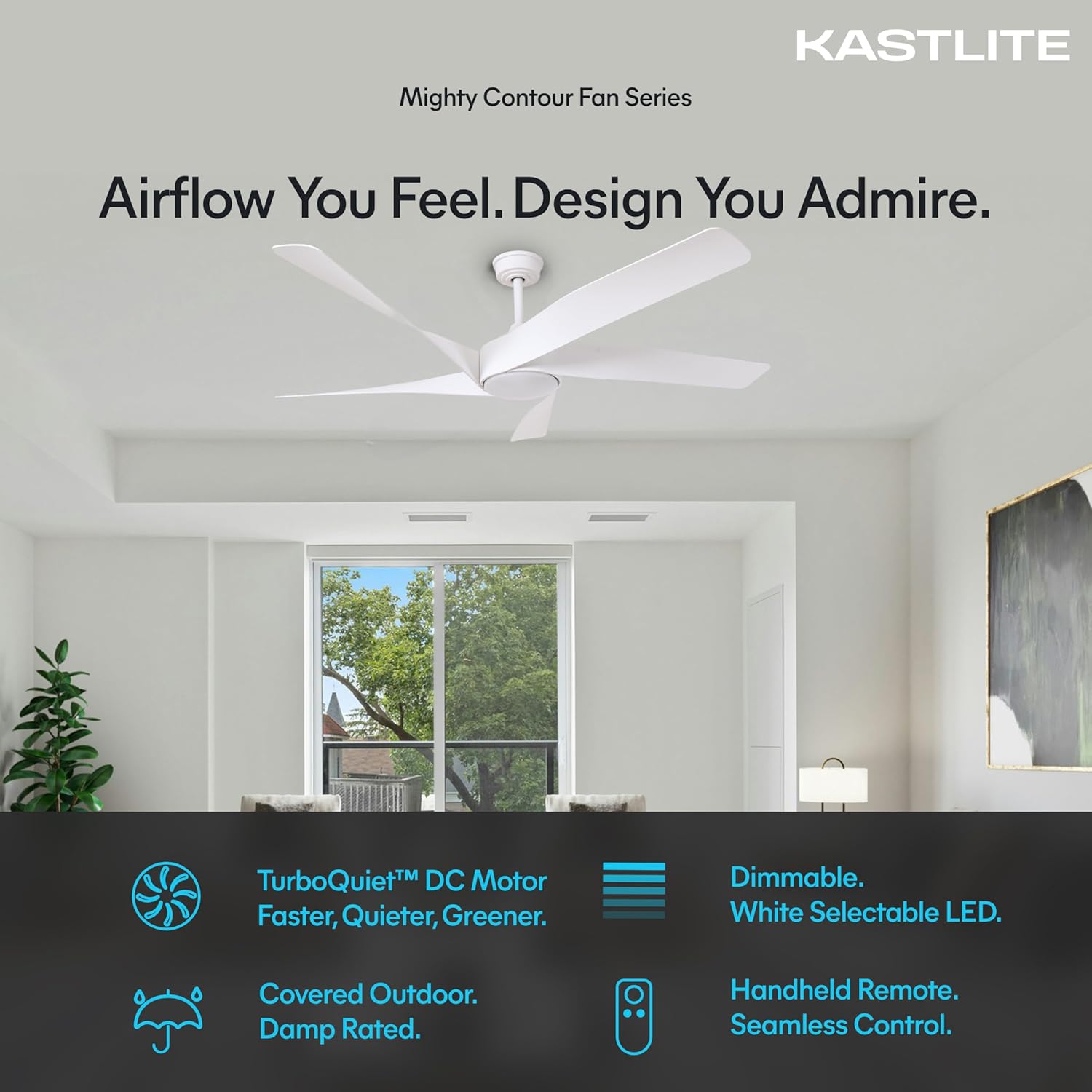 60-Inch Matte White Ceiling Fan with Light & Remote Control | 6CCT Dimmable LED additional angle view