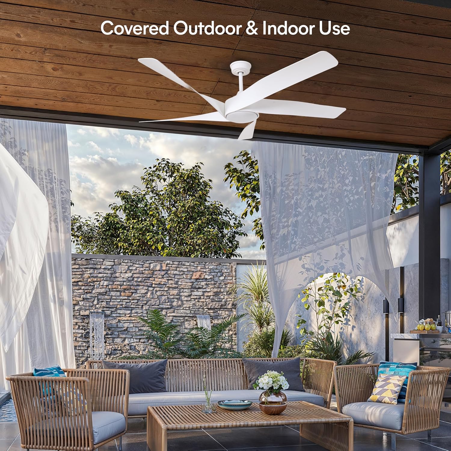 60-Inch Matte White Ceiling Fan with Light & Remote Control | 6CCT Dimmable LED additional angle view